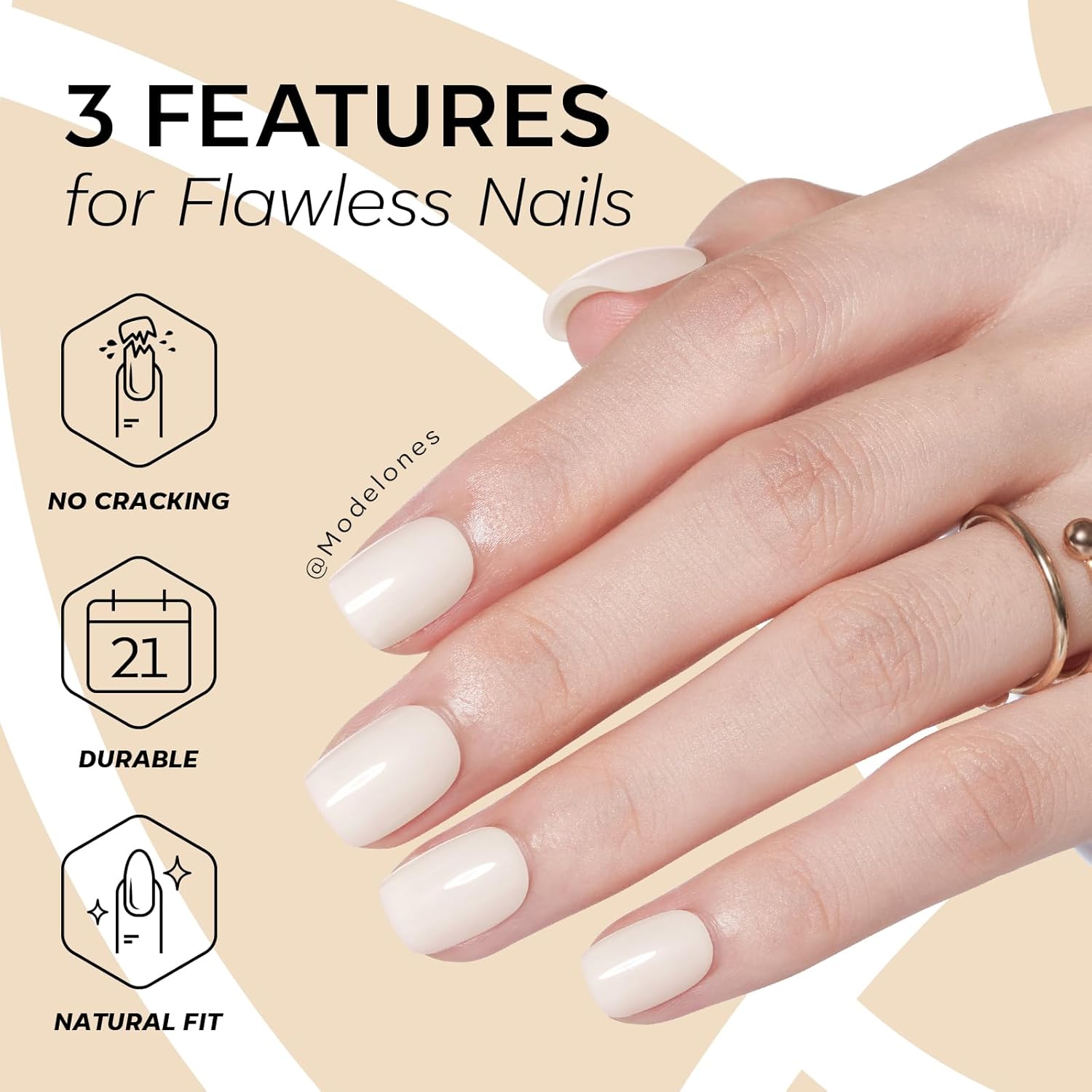 Thumbnail 3 de Modelones Extra Short Press on Nails (Milky White Squoval) Reusable Nail Kit — 32 pcs, 16 sizes