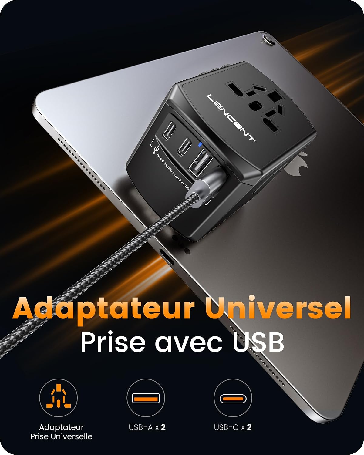 Detalle 1 de LENCENT Adaptateur universel 200 pays 🔌