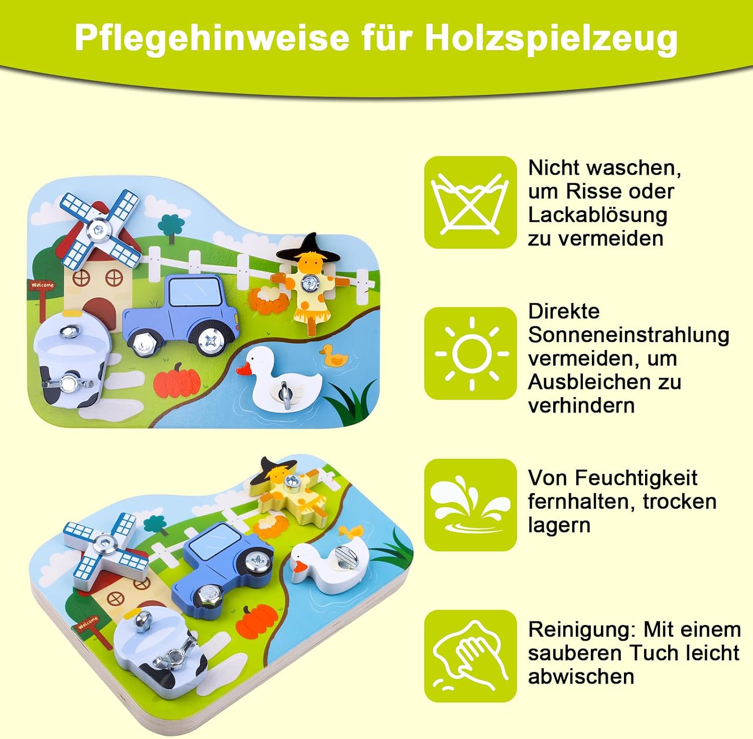 Detalle 2 de Liangding Montessori Bauernhof-Schraubbrett (17-teiliges Set) aus Holz – Lern- und Motorikspielzeug ab 3 Jahren