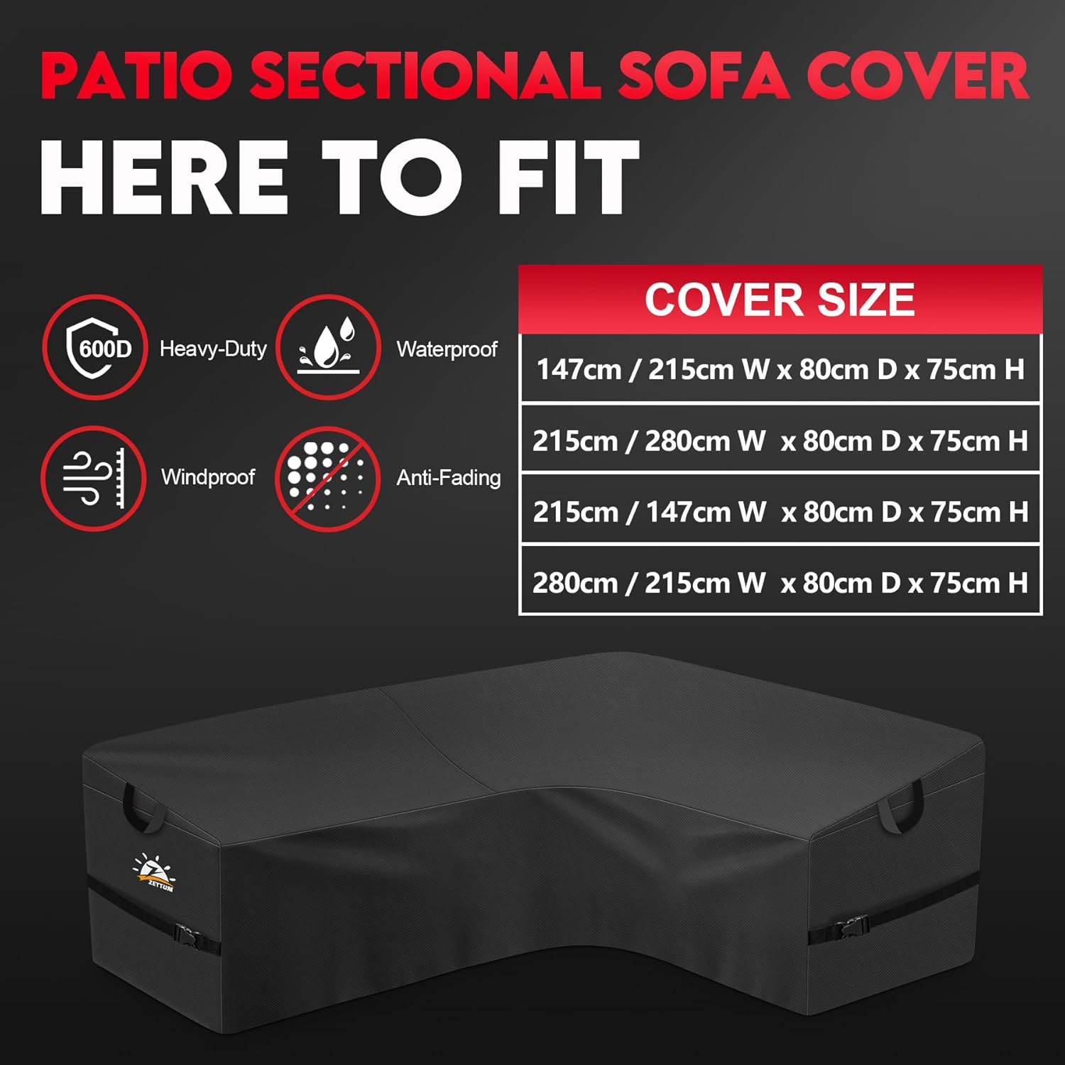 Thumbnail 2 de Zettum L-shaped garden furniture cover (waterproof, 600D PU) for corner sofa sets, 215 x 147 x 80cm