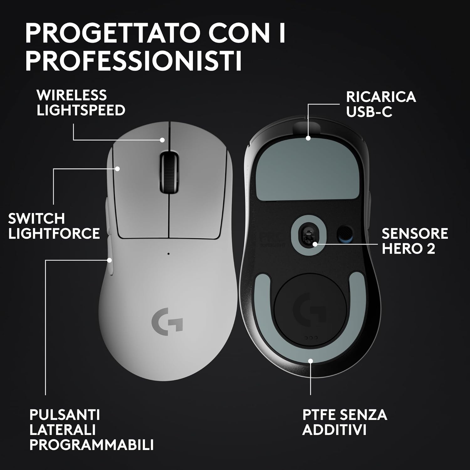 Detalle 2 de Logitech G PRO X SUPERLIGHT 2 DEX Wireless Gaming Mouse – 60 g, 5 pulsanti programmabili, USB-C, HERO 2 fino a 32.000 DPI, 8 kHz LIGHTSPEED