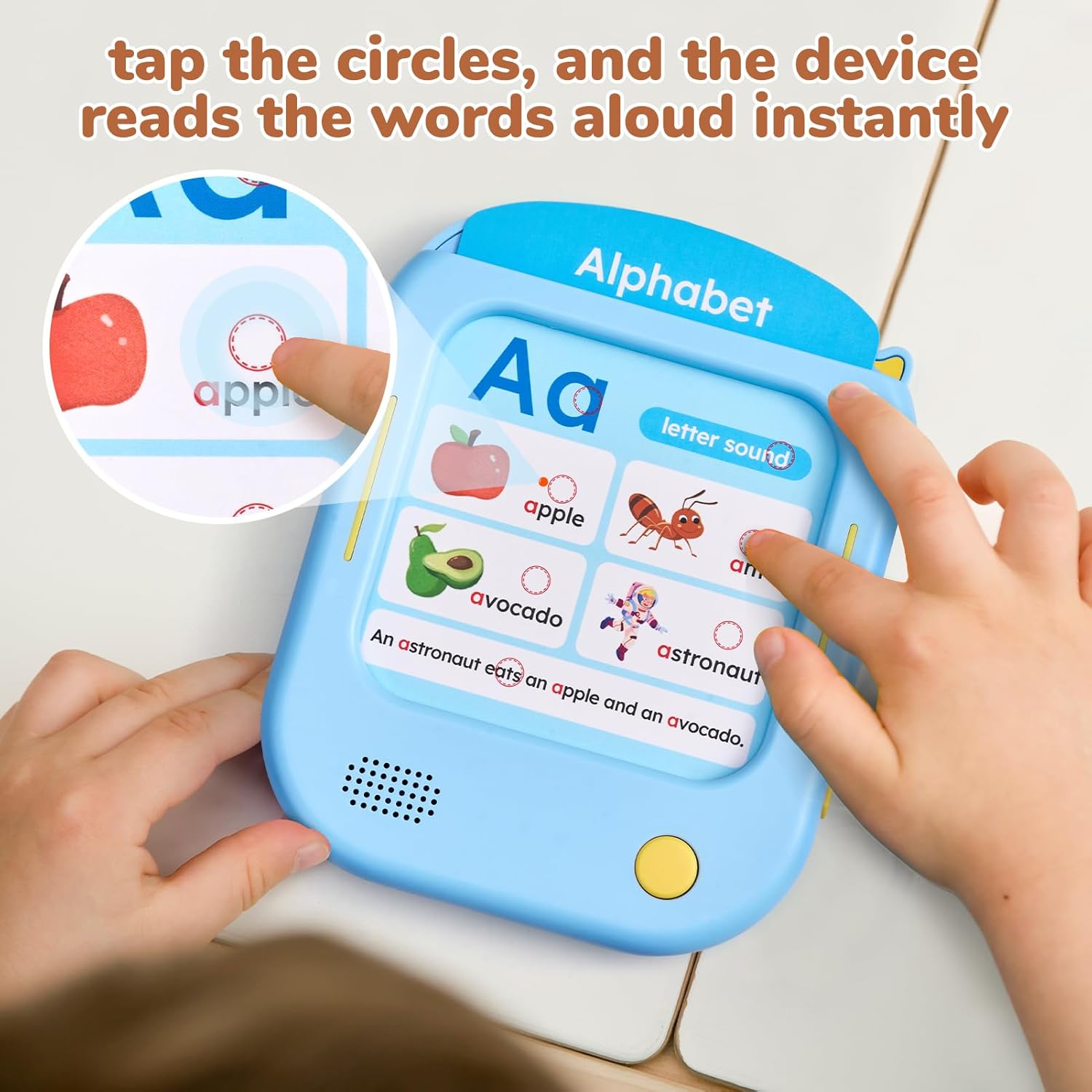 Detalle de JoyCat Kids Learning Tablet (screen-free) with 156 tap-to-read flash cards and 20 listen & find games