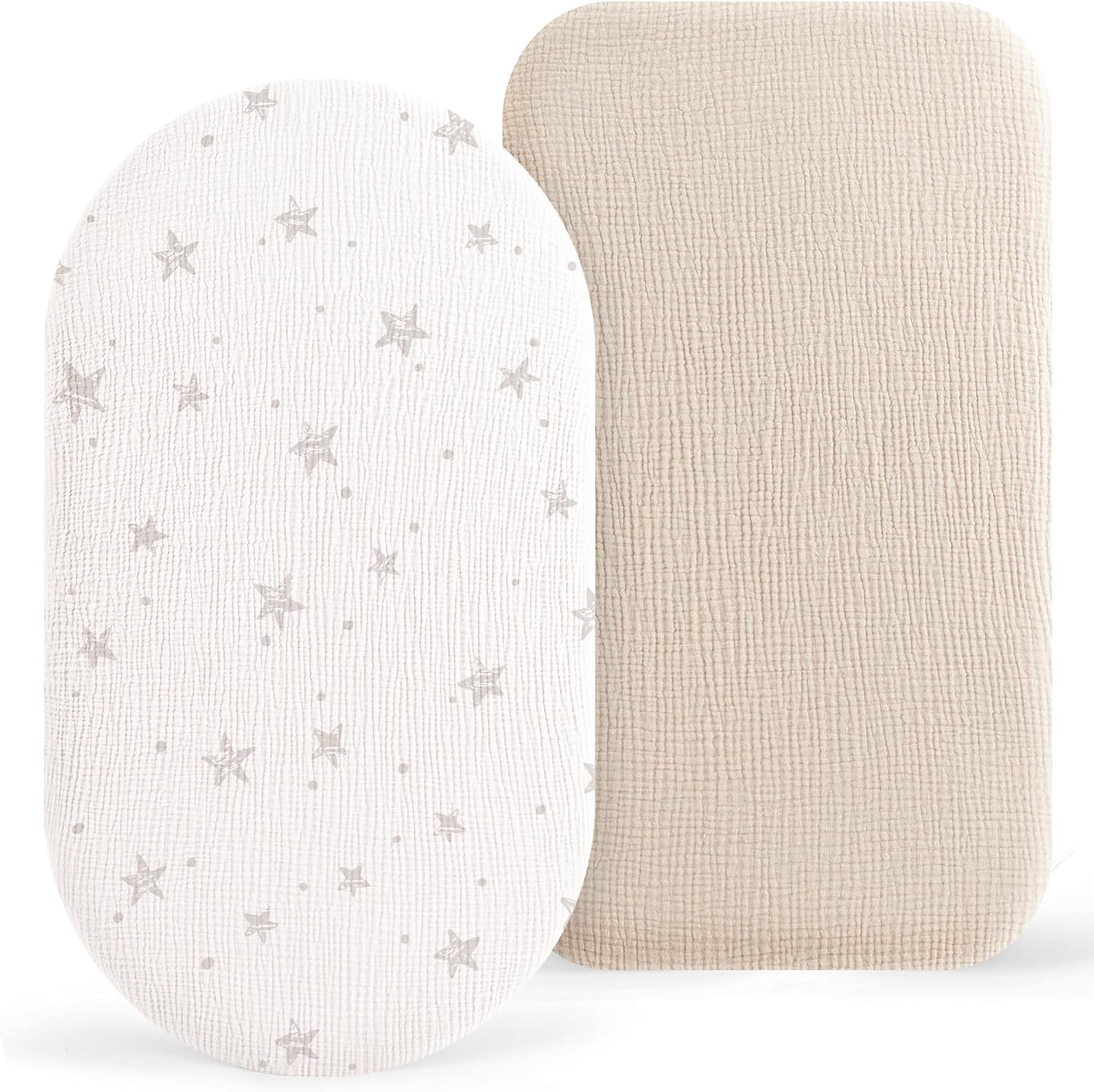 Detalle de Muslin Moses Basket Sheets 2 Pack (100% Cotton) – Cream Star fitted crib/bassinet sheets, 83x43cm