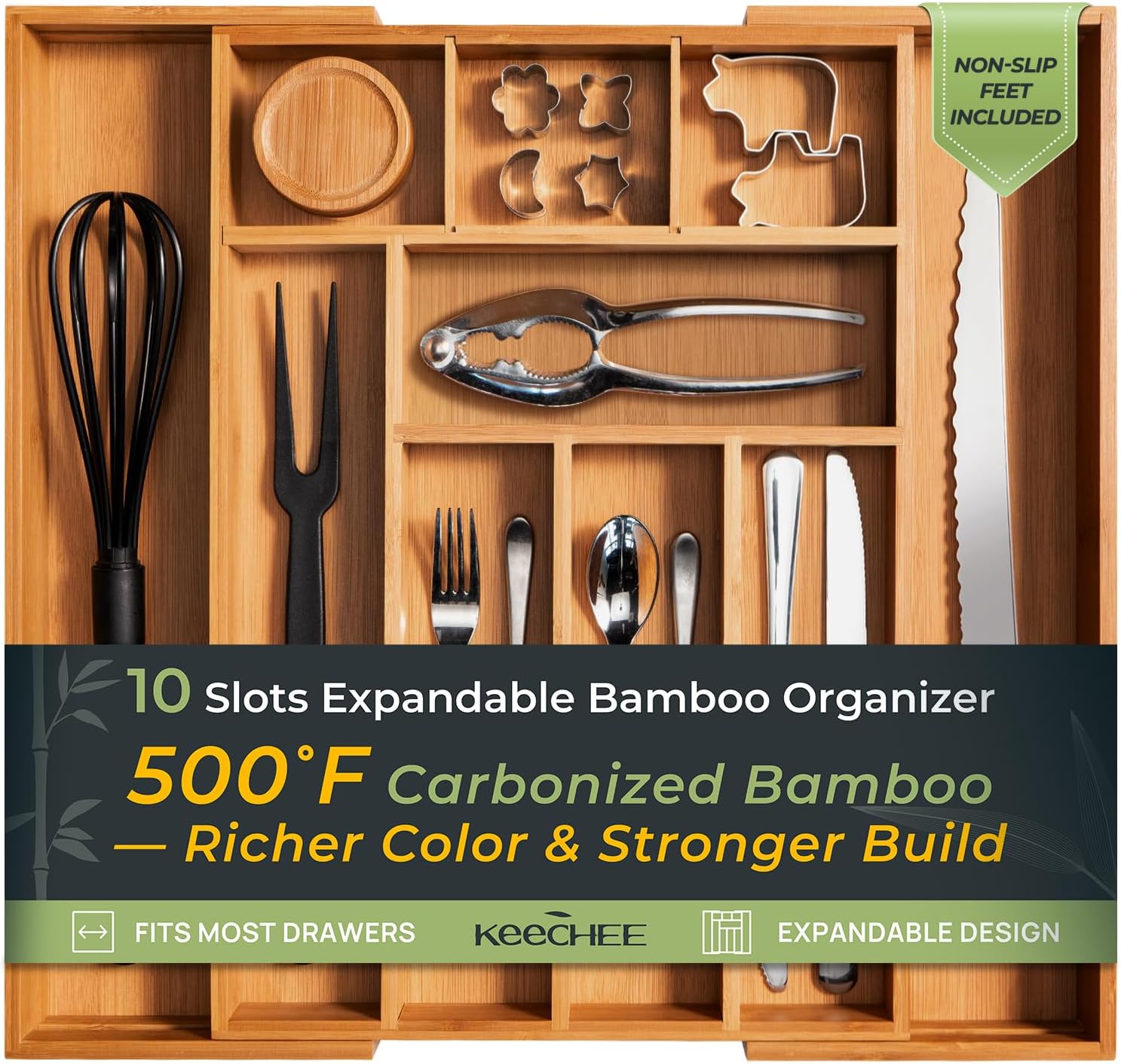 Detalle de Keechee Bamboo Drawer Organizer, 10 Slots