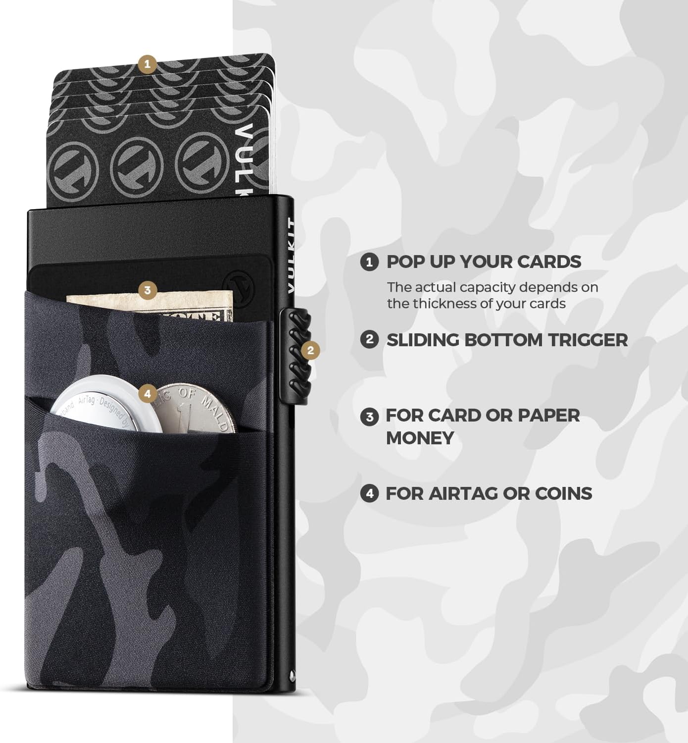 Detalle de VULKIT Slim Pop Up Card Holder with RFID/NFC Blocking Aluminium Wallet