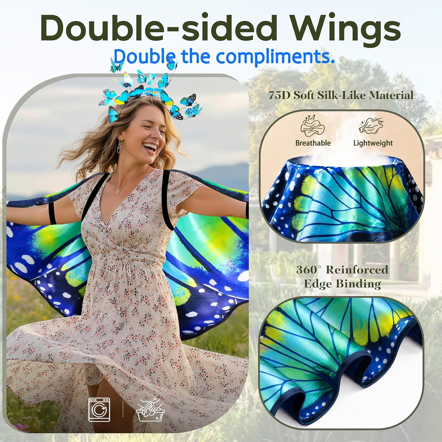 Detalle 2 de Butterfly Wings Costume for Women in 75D Satin