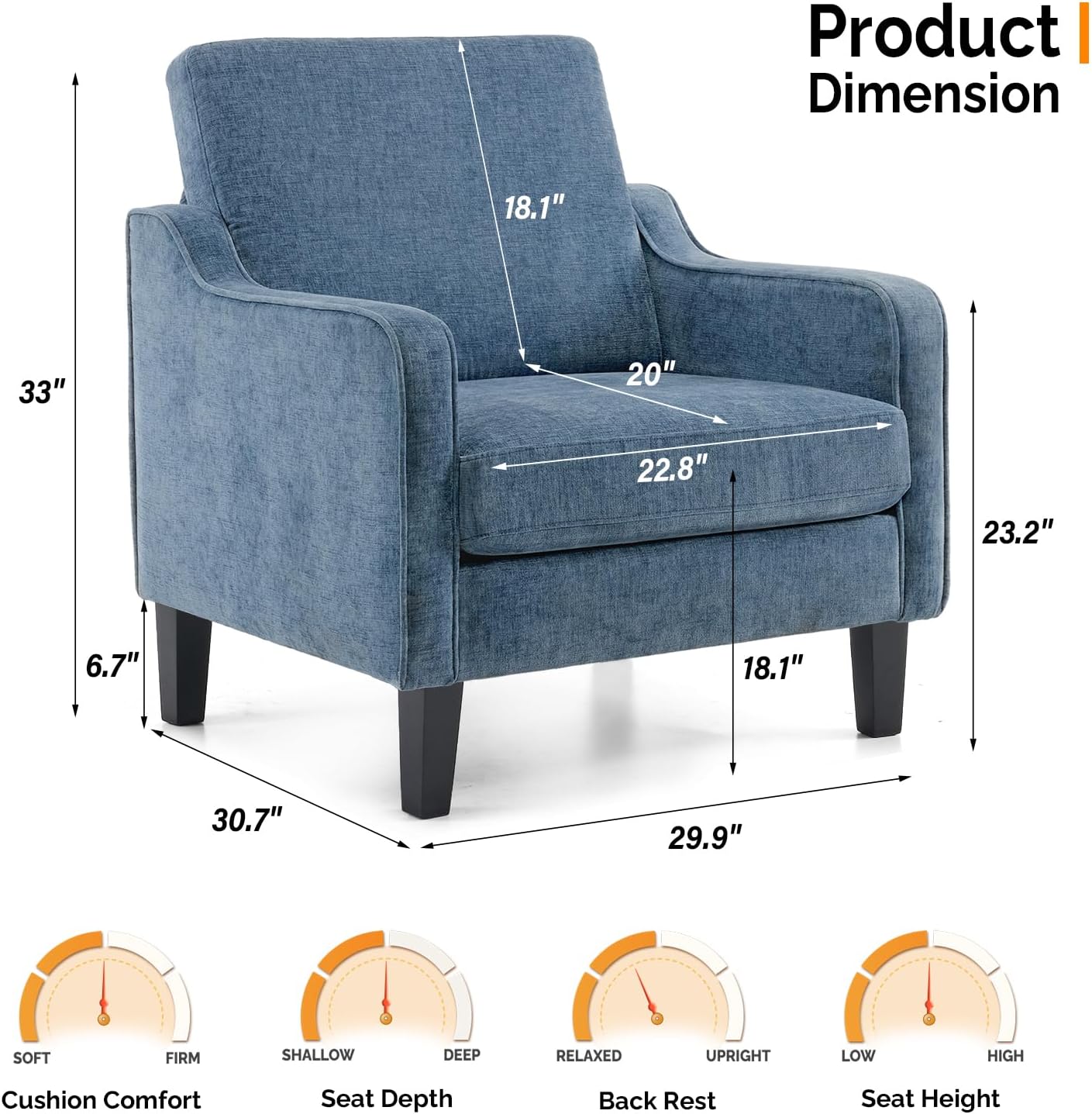 Thumbnail 2 de VINGLI Mid Century Modern Navy Chenille Accent Chair