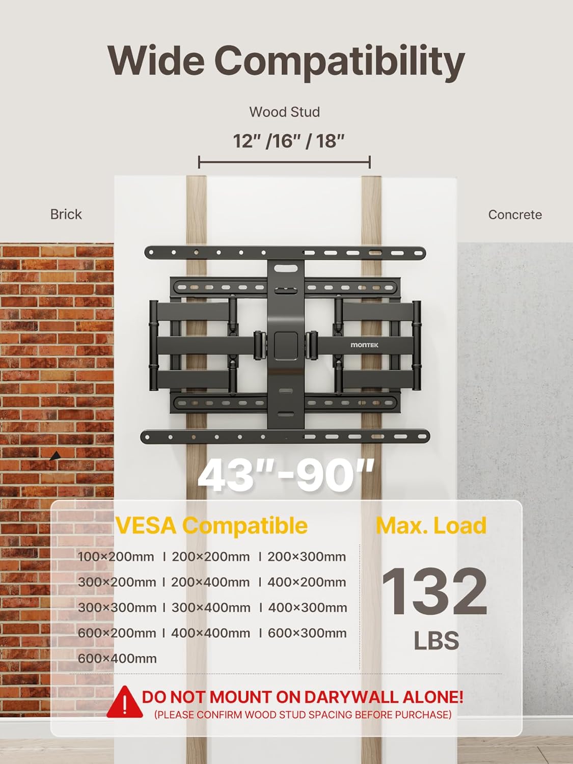 Thumbnail 2 de monTEK 1.1" Ultra Slim Full Motion TV Wall Bracket (43–90 inch, up to 60kg, max VESA 600x400mm)