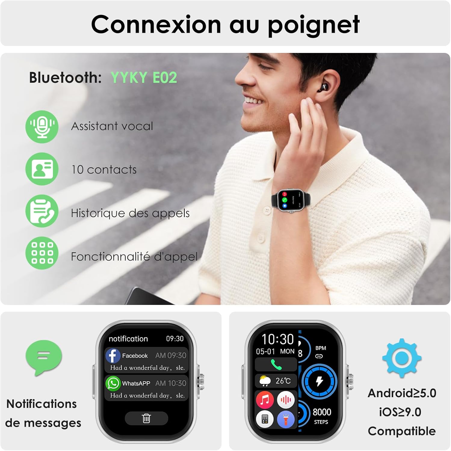 Thumbnail 4 de YYKY Montre Connectée Santé avec ECG, HRV et Pression artérielle – 2,01'' – Suivi 24h & Notifications