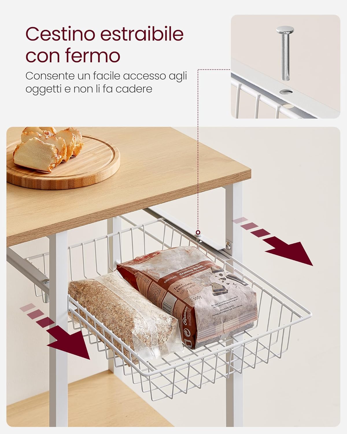 Detalle de VASAGLE Scaffale da Cucina KKS035W09 in Rovere Dorato e Bianco: versatile e stabile per microonde e cucina