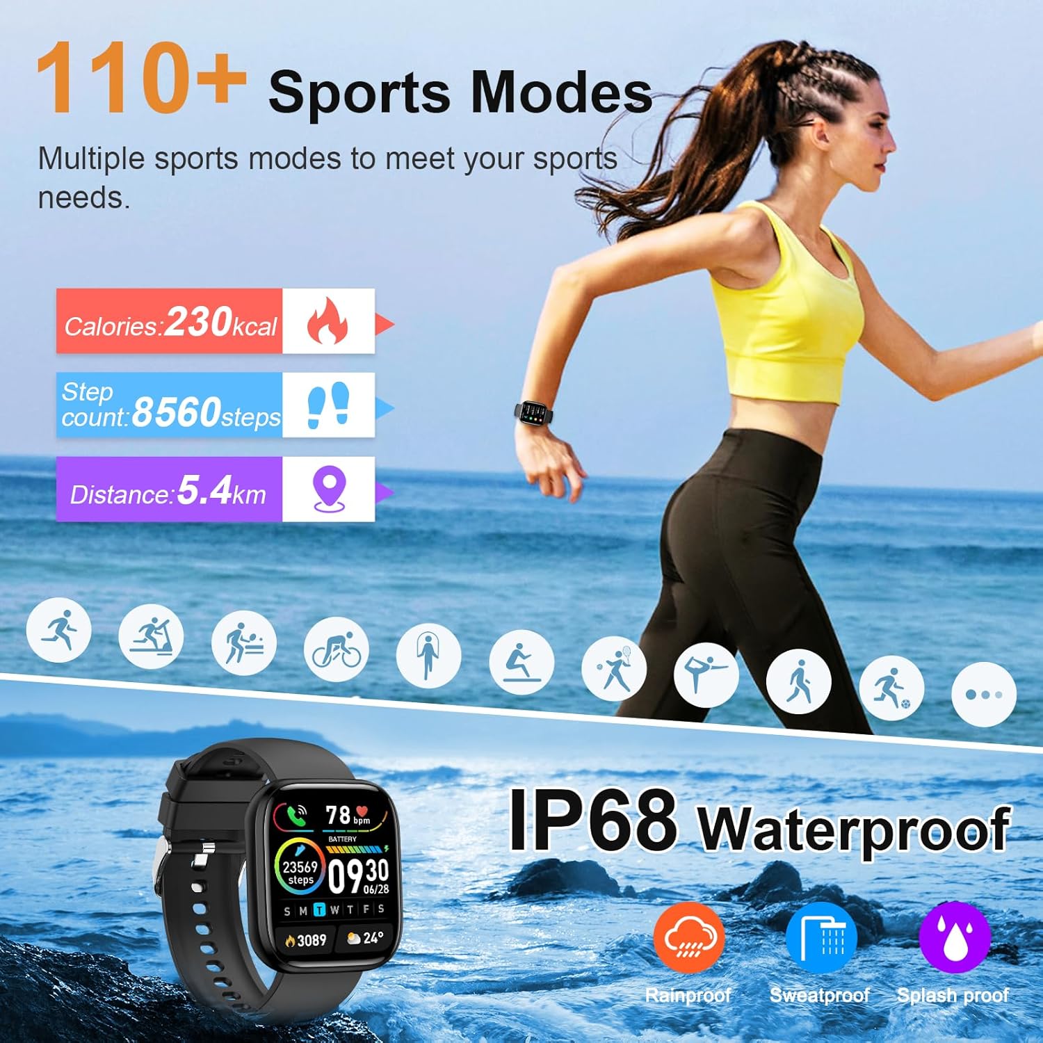 Detalle 2 de VKROBAG Smart Watch for Women and Men — 1.85" HD Fitness Watch with Calls, 115+ Sport Modes, 260mAh Battery, IP68
