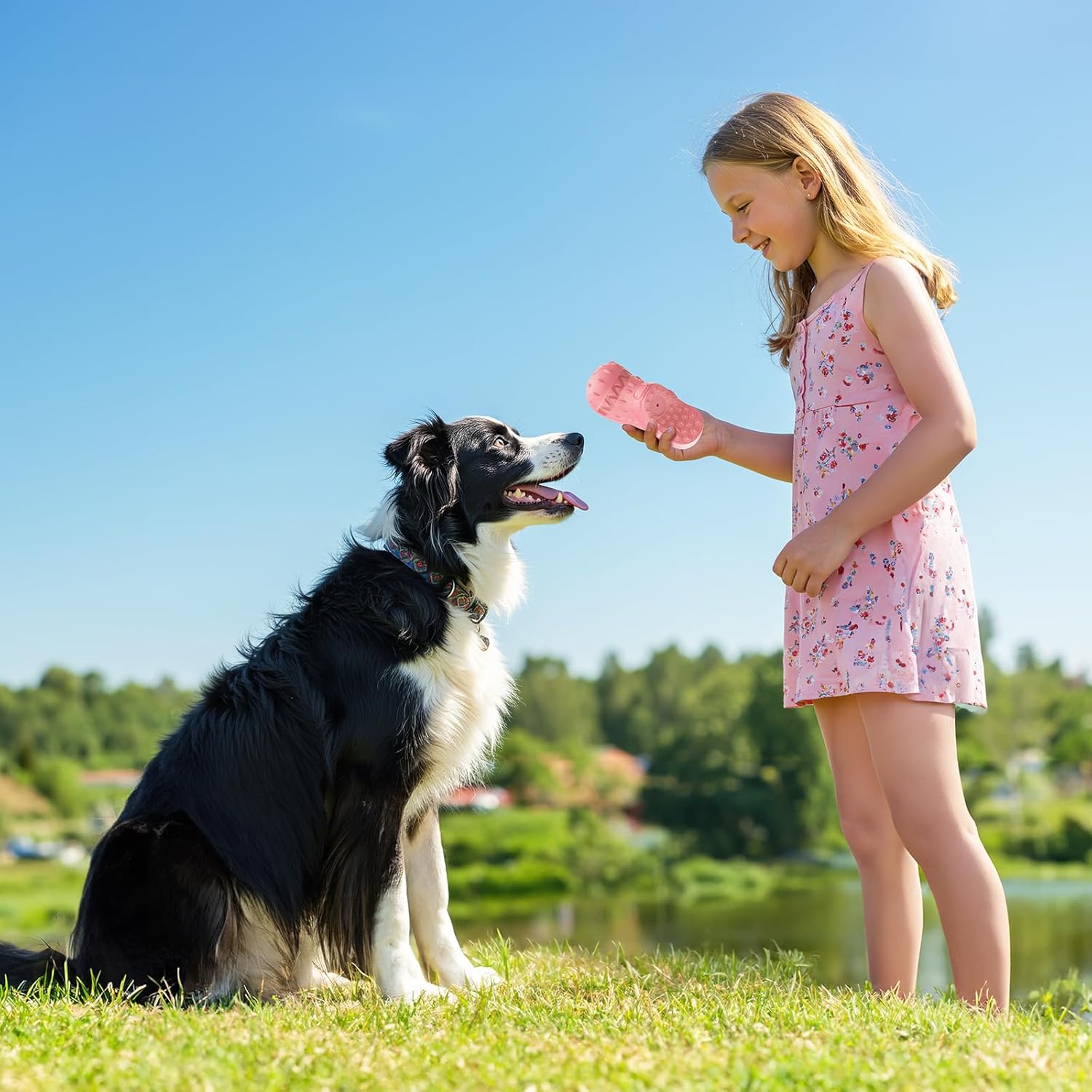 Thumbnail 6 de RUXAN Hundespielzeug aus Naturkautschuk mit Kauspiel-Textur und Quietschfunktion (17 x 7,5 x 6,5 cm) – Pink