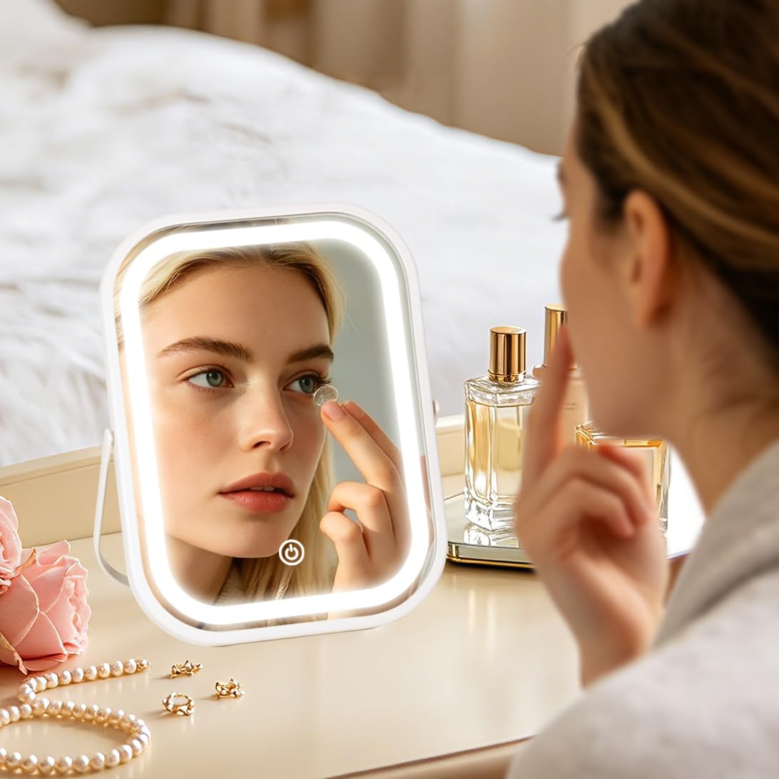 Detalle 2 de YEKKOPT Travel Makeup Mirror with Lights — portable LED vanity mirror with touch dimmer (1200mAh battery)