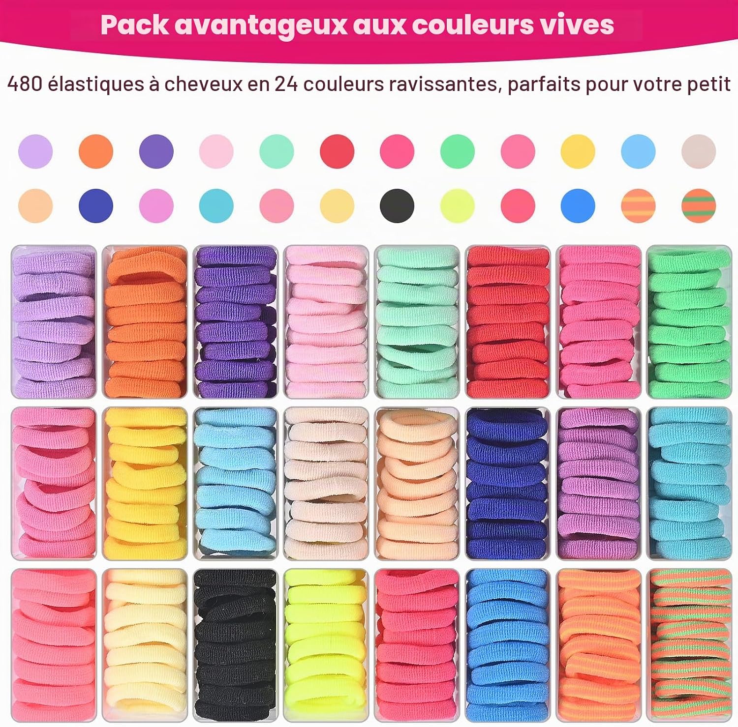 Detalle de Behiruch mini-haarelastiekjes voor meisjes, 480 stuks in 24 kleuren