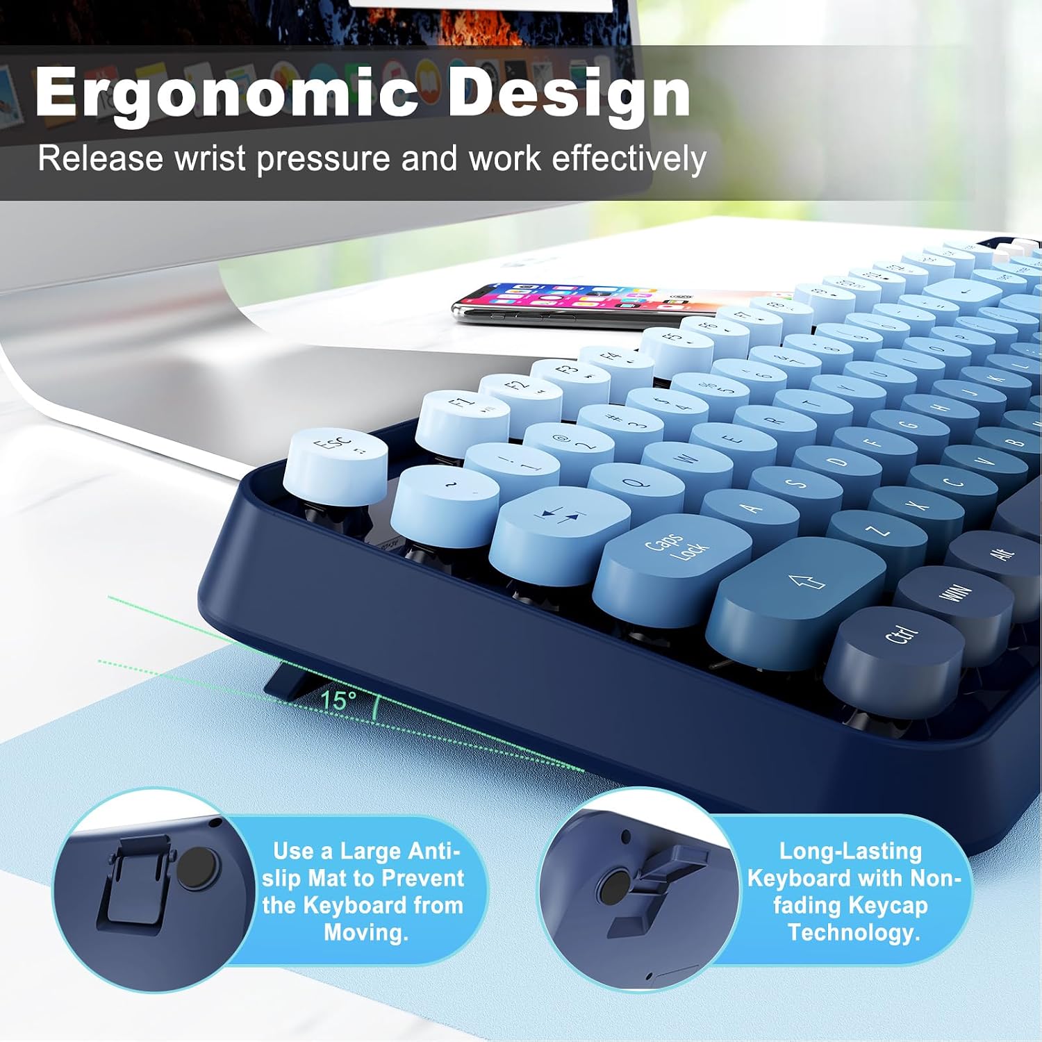 Detalle de FOPETT Wireless Keyboard and Mouse Combo (2.4G) with 104-Key Retro Typewriter Style Keys