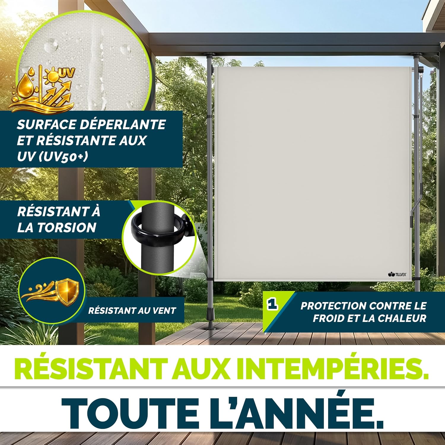 Detalle 2 de Store vertical tillvex 200 x 310 cm taupe avec manivelle, sans perçage
