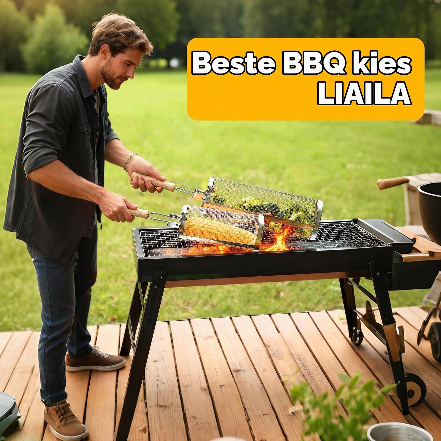 Thumbnail 6 de LIAILA 7-delige grillmandset van 304 RVS met afneembare greep