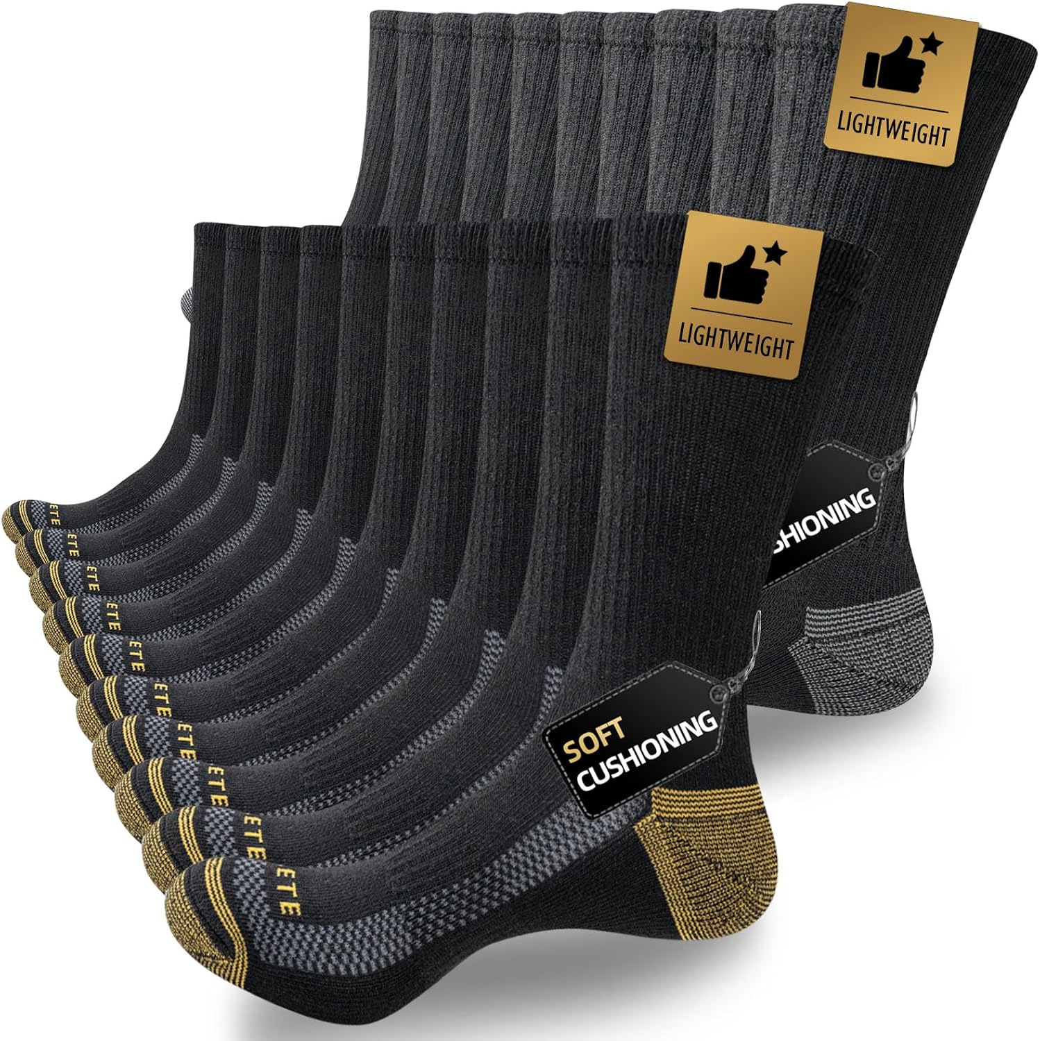 Detalle de JOYNÉE Men's Athletic Crew Socks: Lightweight, Cushioned & Breathable (5/10 Pairs)