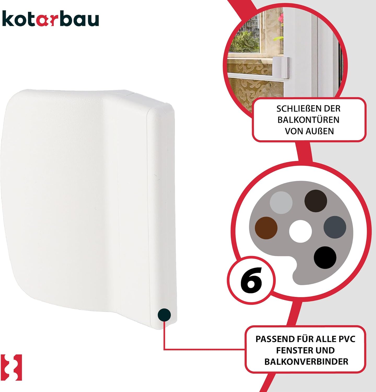 Thumbnail 3 de KOTARBAU loqueteau de porte de balcon pratique avec poignée universelle (blanc) – 6 coloris et sécurité fumeur