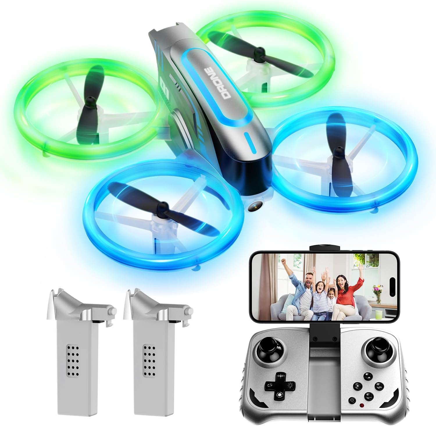 Detalle de Q1 Mini Drone with Camera 4K (for Kids 8–12) – RC Quadcopter with LEDs, Headless Mode & 3D Flips, Grey