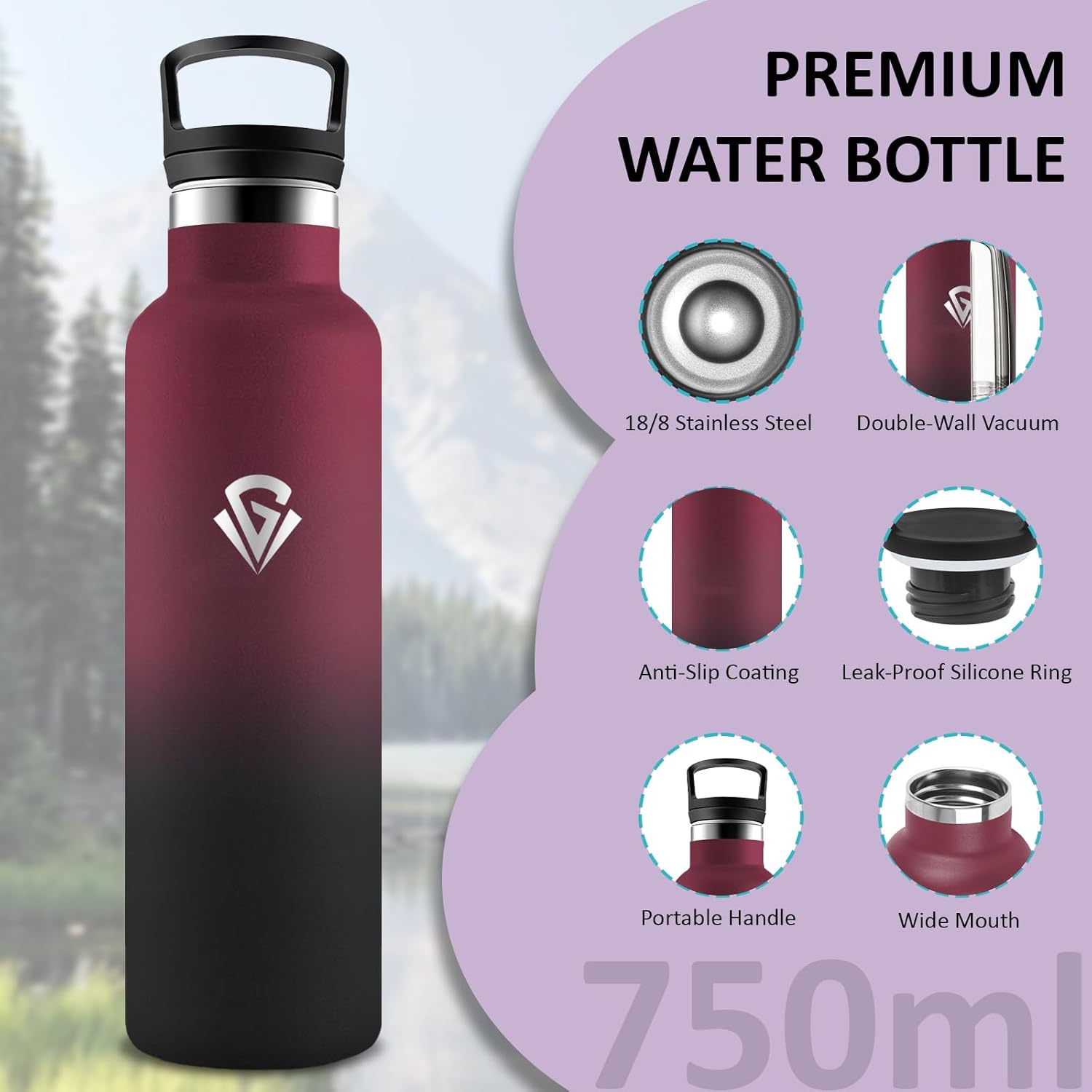 Detalle 2 de Mujigaga Botella de agua acero inoxidable 0.75 L