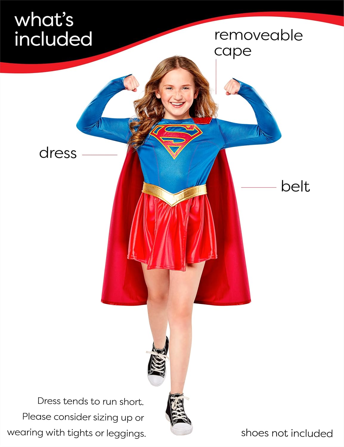 Detalle 2 de Rubies Girl's Supergirl TV Show Costume, Large 12–14, Removable Cape