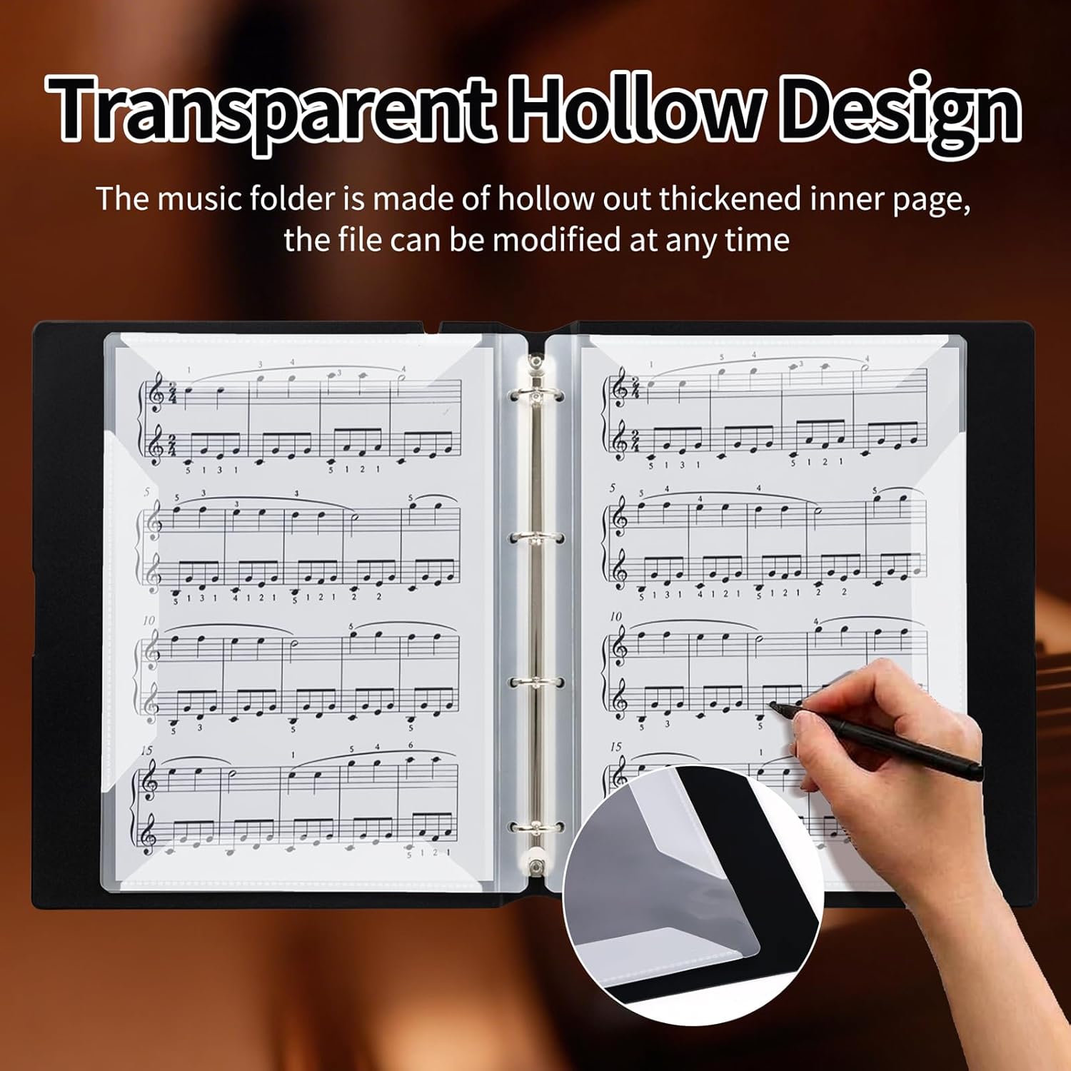 Thumbnail 3 de DONGLI A4 Sheet Music Folder: 4‑Ring Binder with 20 Pockets for 40 Pages