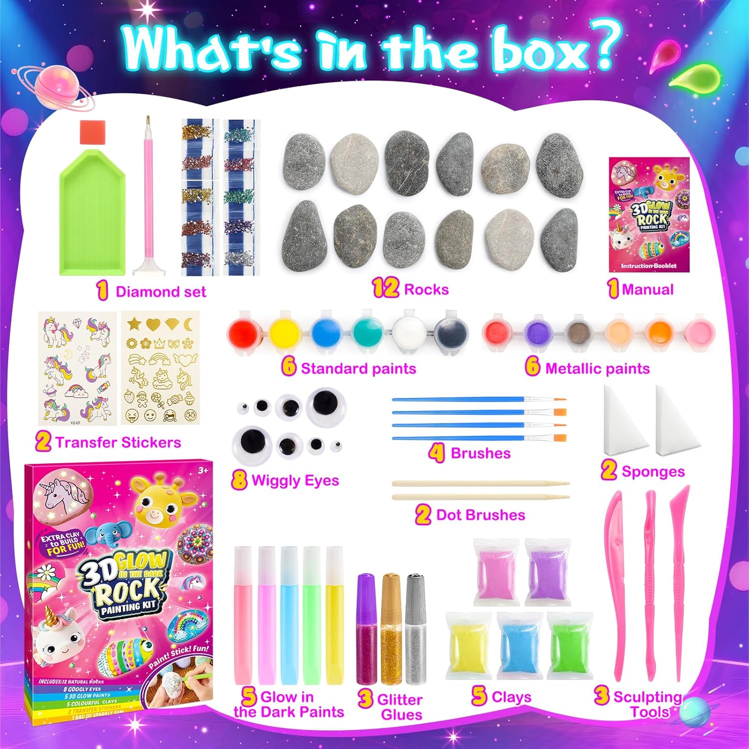 Thumbnail 4 de Glow Rock Painting Kit for Kids (Age 4–10) – Glow-in-the-dark rock arts and crafts set