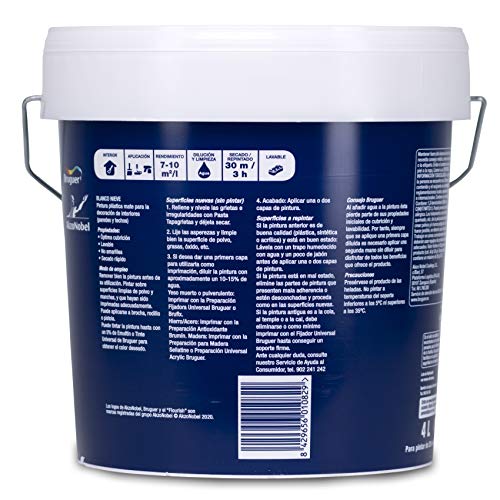 Detalle de Bruguer Blanco Nieve Plástica: Pintura para paredes y techos 4L