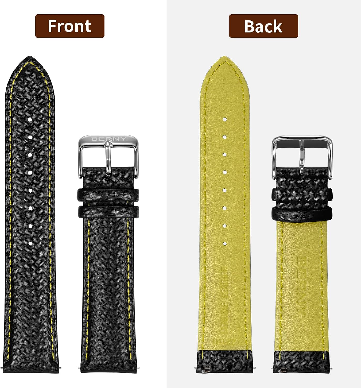 Detalle de BERNY Quick Release Echtleder Uhrenarmband Rastermuster – 20 mm oder 22 mm