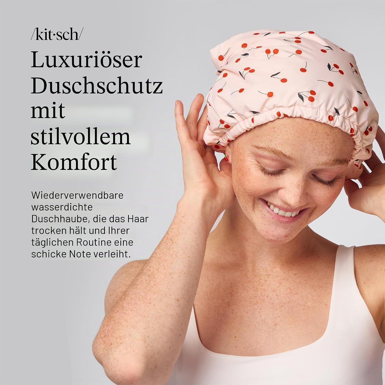 Detalle de Kitsch Luxuriöse Duschhaube für Damen – Wiederverwendbar, wasserdicht und verstellbar