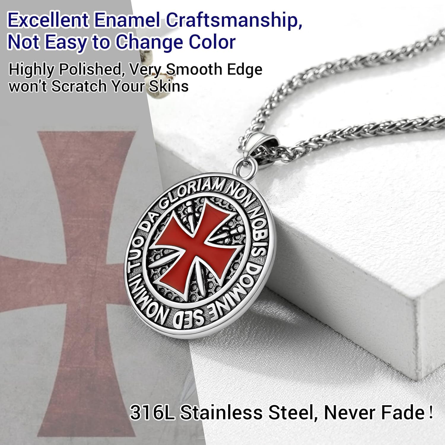 Thumbnail 2 de PROSTEEL Collier homme pendentif croix templière personnalisable en acier inoxydable 316L