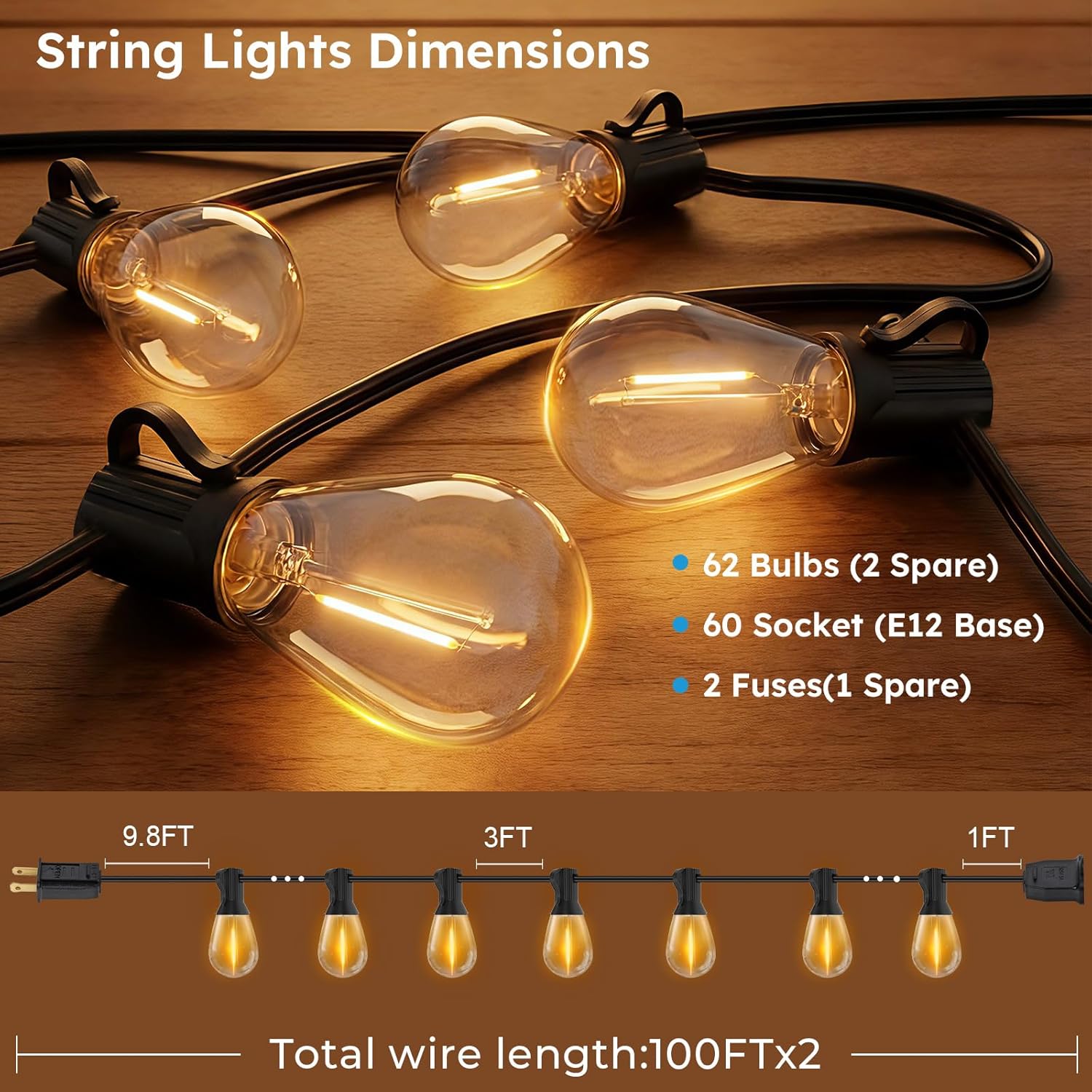Detalle 2 de GvvooHome Outdoor String Lights 200FT