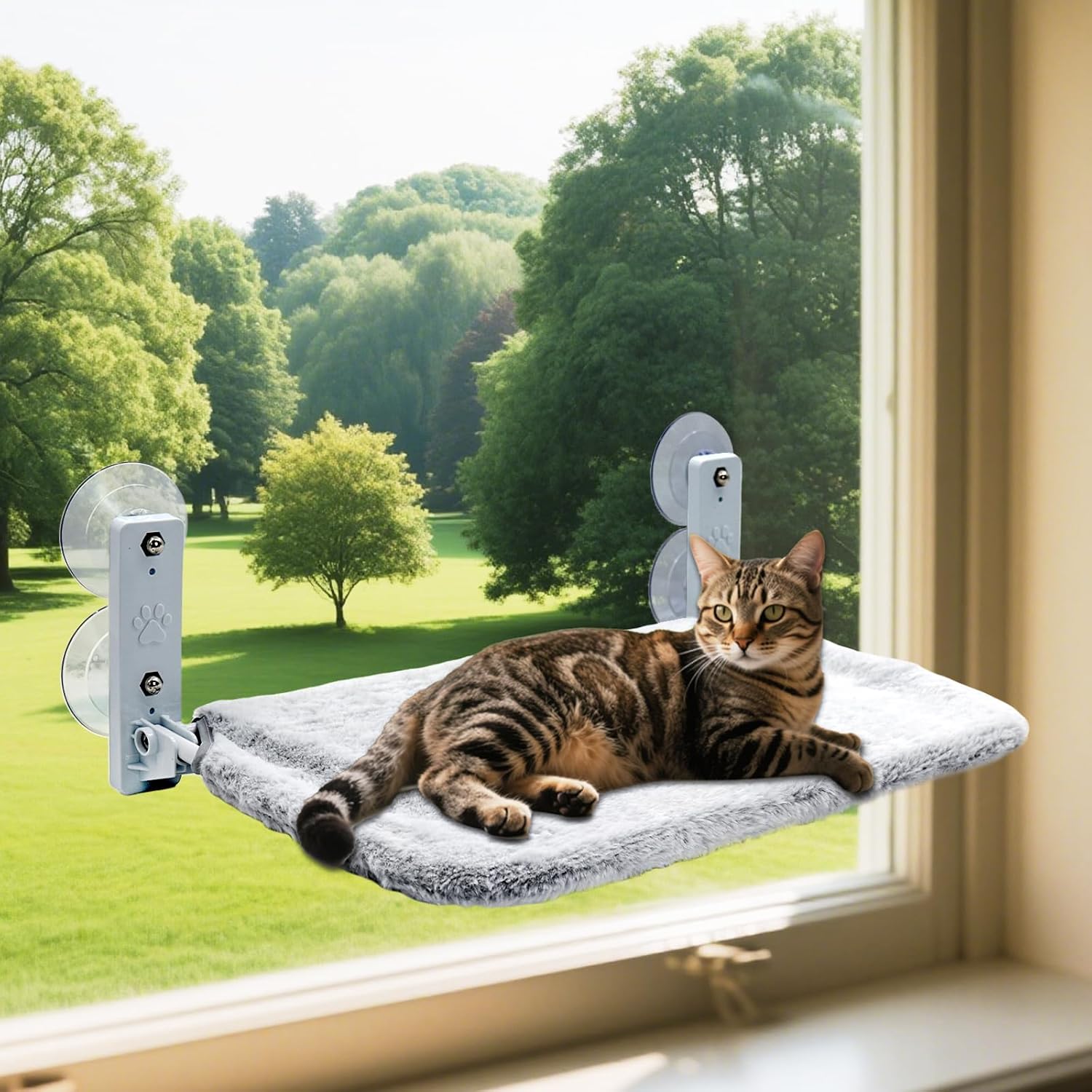 Detalle de Kiluiu Cat Window Perch, Faux Rabbit Fur