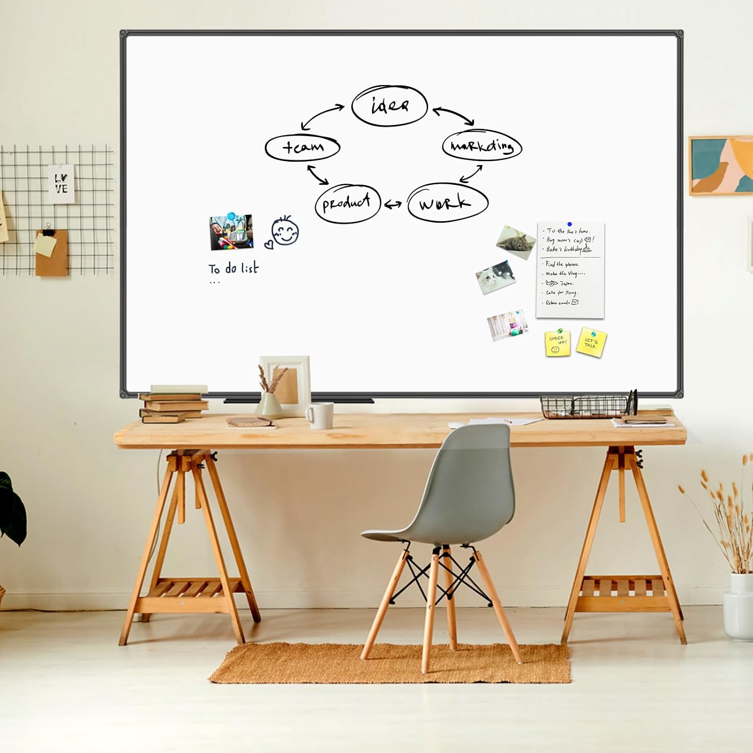 Detalle de JILoffice 72 x 48 Inch Magnetic Whiteboard with Black Aluminum Frame