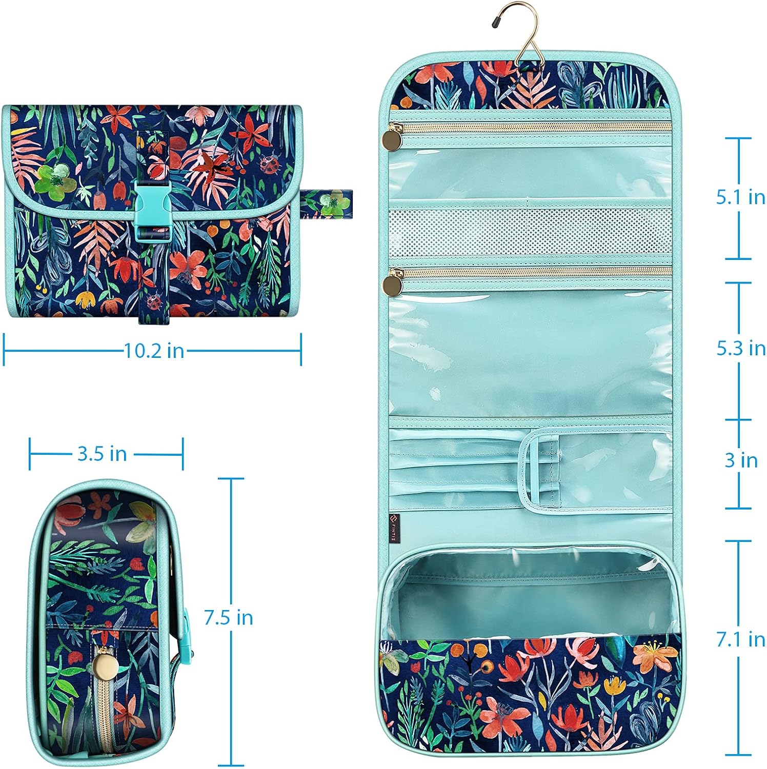 Thumbnail 6 de Fintie Tragbare Kulturtasche Kosmetiktasche Reisetasche „Dschungelnacht“ (wasserdicht, zum Aufhängen, 28 x 19 x 7,7 cm)