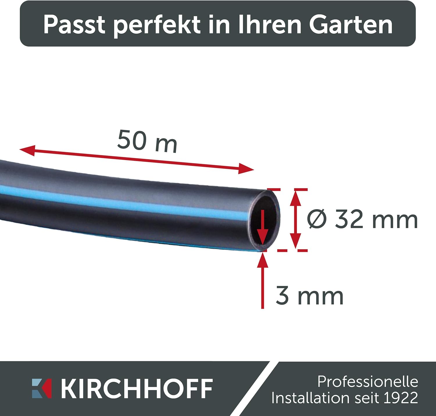 Detalle 2 de Kirchhoff Wasserleitung 32 mm × 50 m aus HDPE – DVGW geprüft, für Trinkwasser geeignet