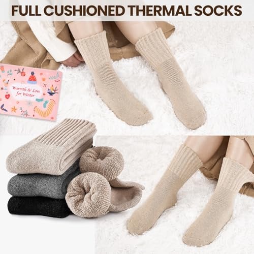 Detalle de Niorasen Thermal Socks for Women - 3 Pairs Wool Winter Warm Thick Socks (Gift Box) UK 4-8