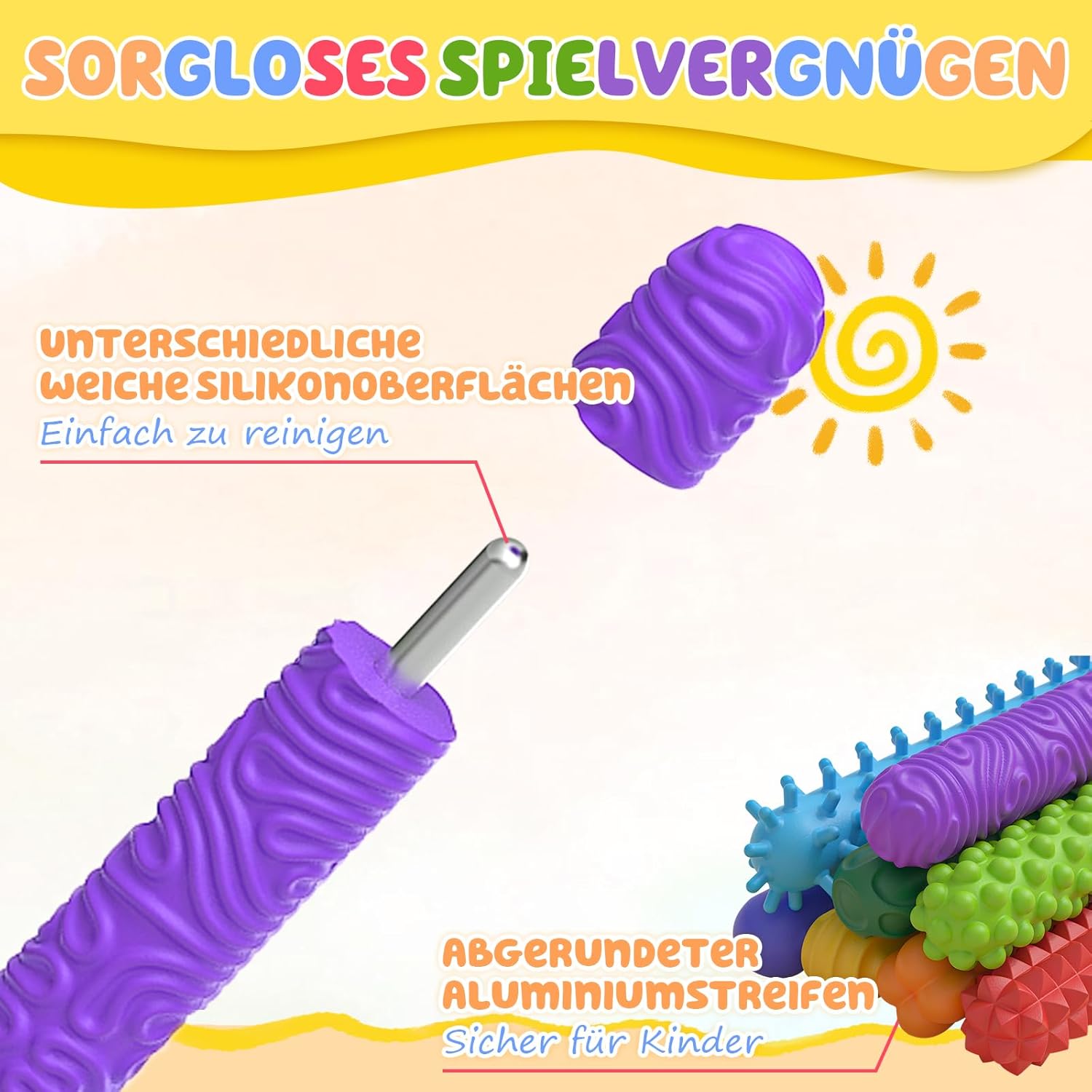 Detalle de BDwing Sensorik Stick – 8er Set Silikon-Stäbe als ruhiges Fidget Toys zur Stressreduktion