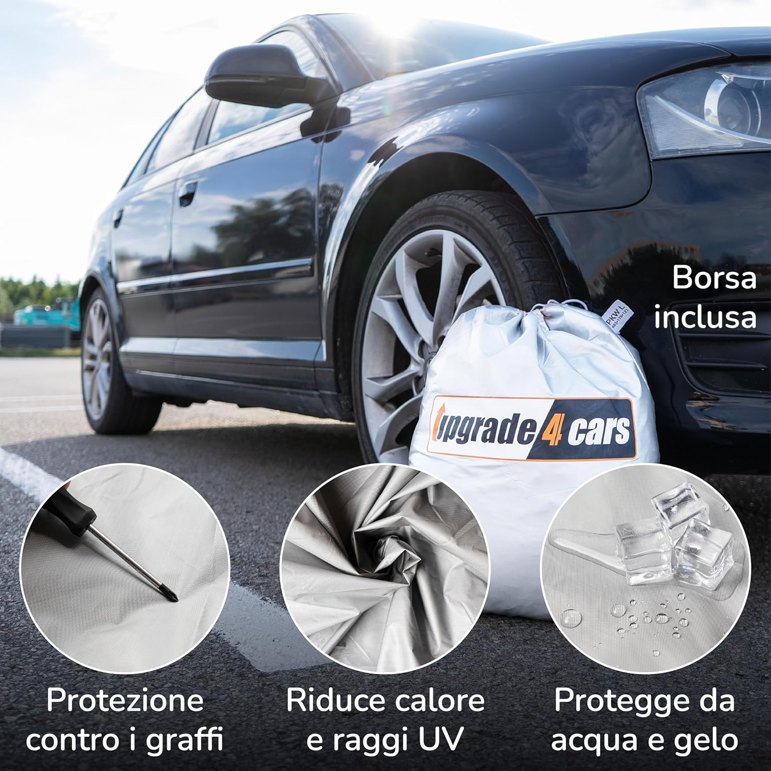 Detalle de Upgrade4cars Telo Copriauto Esterno XL 510x190x120 cm – Impermeabile, Versione 2026