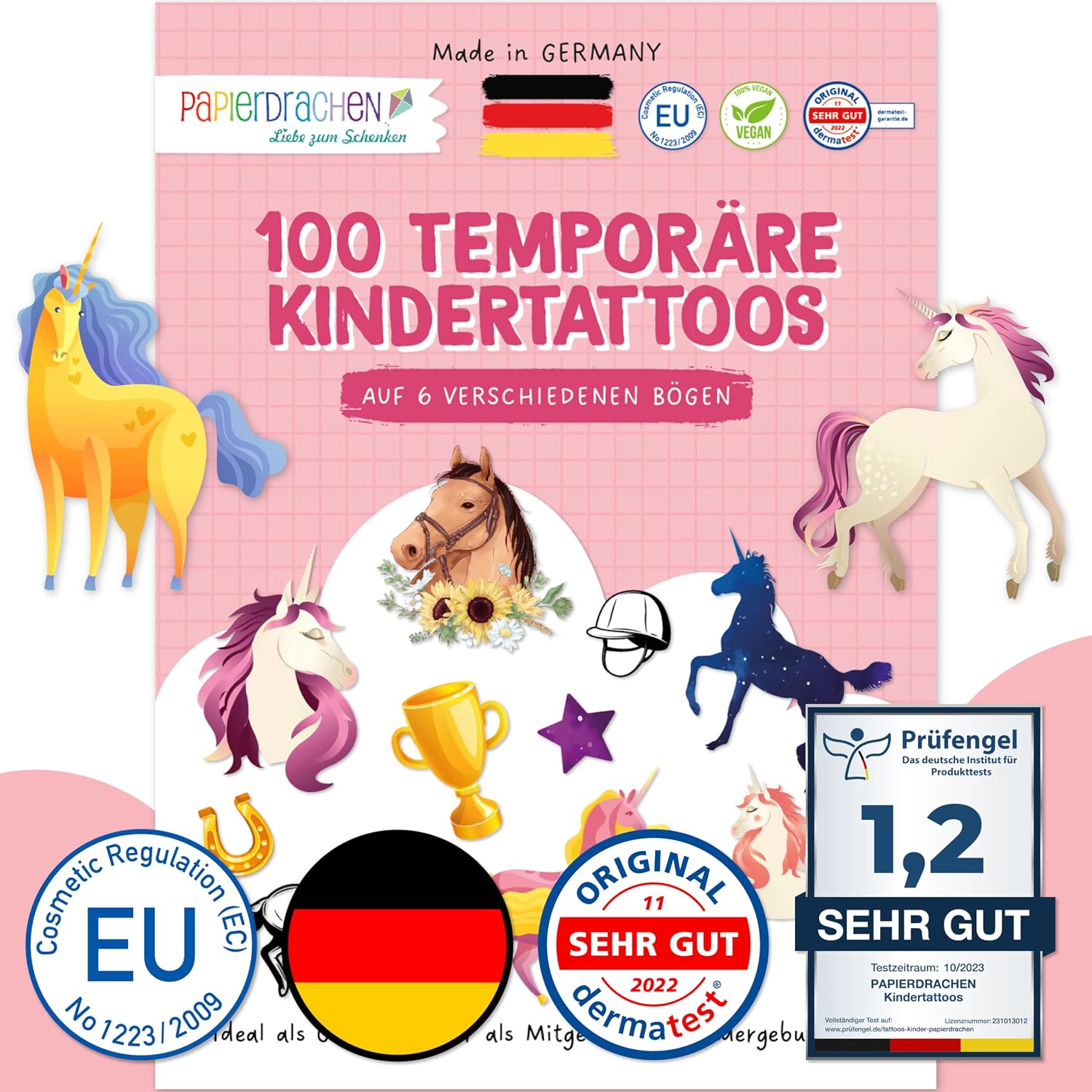 Papierdrachen Tattoos für Mädchen mit Pferden 100