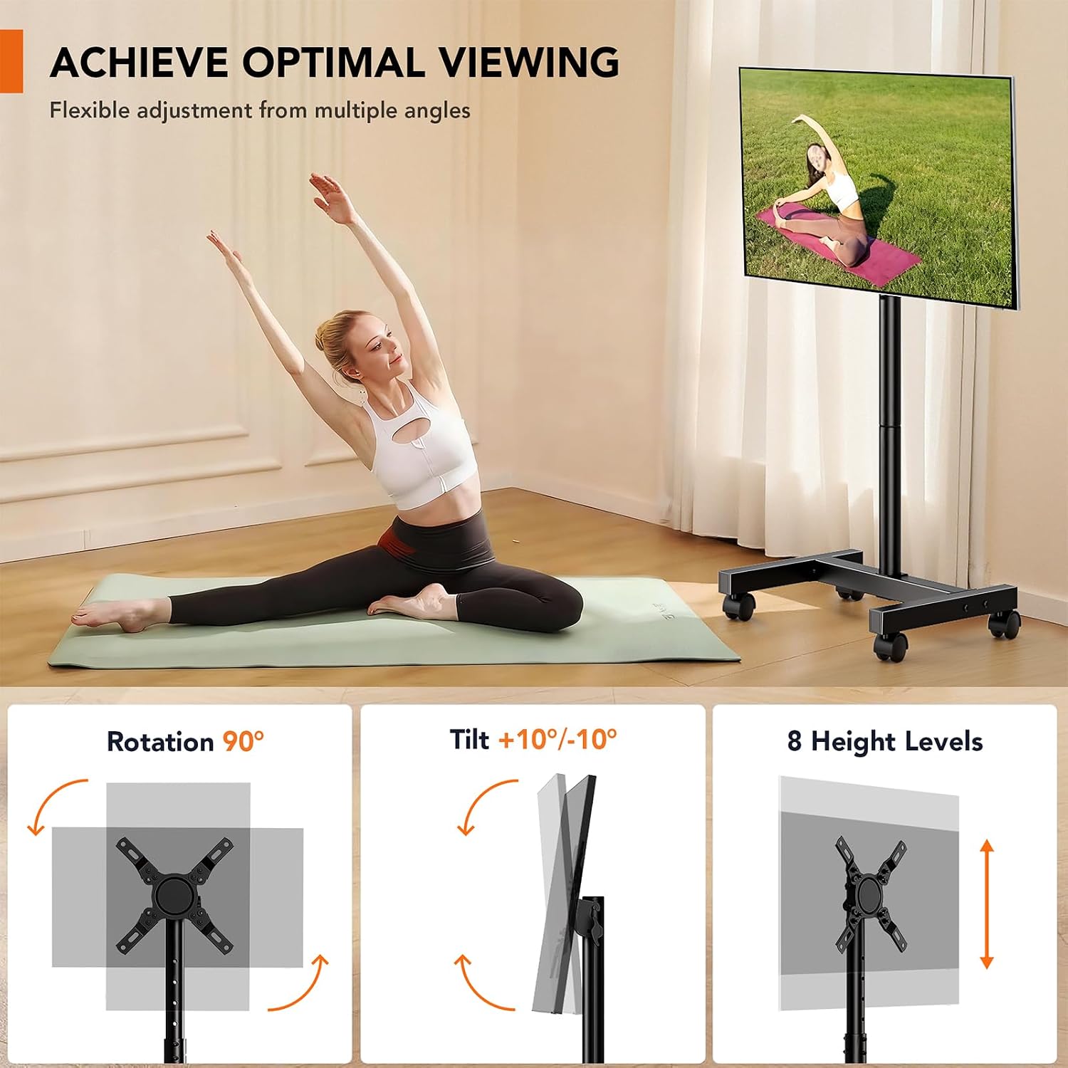 Thumbnail 1 de Hemudu Portable Mobile TV Stand on Wheels (13–50 inch, max VESA 200x200mm, 20kg load)