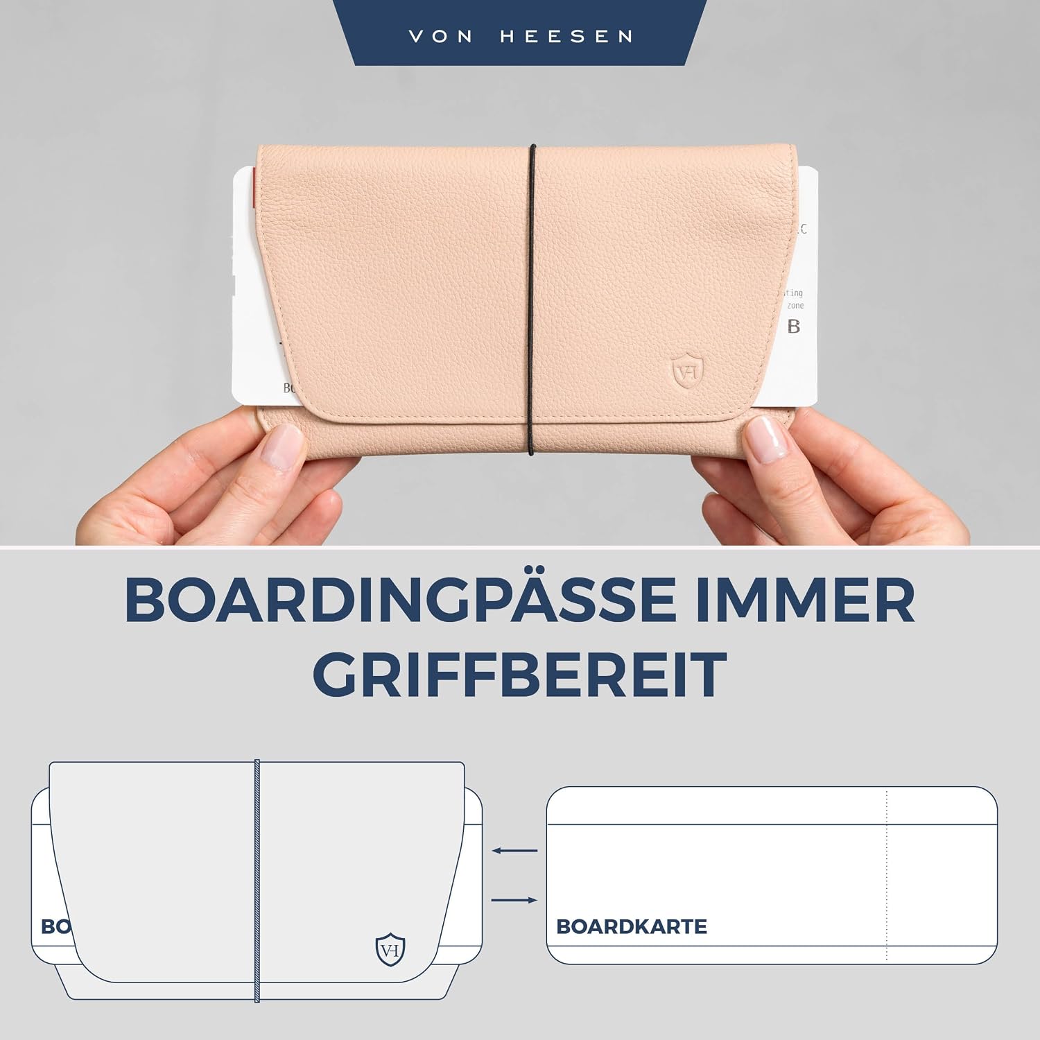 Detalle de VON HEESEN Leder-Reisepasshülle mit RFID-Schutz – Passport-Organizer aus echtem Leder in Rose