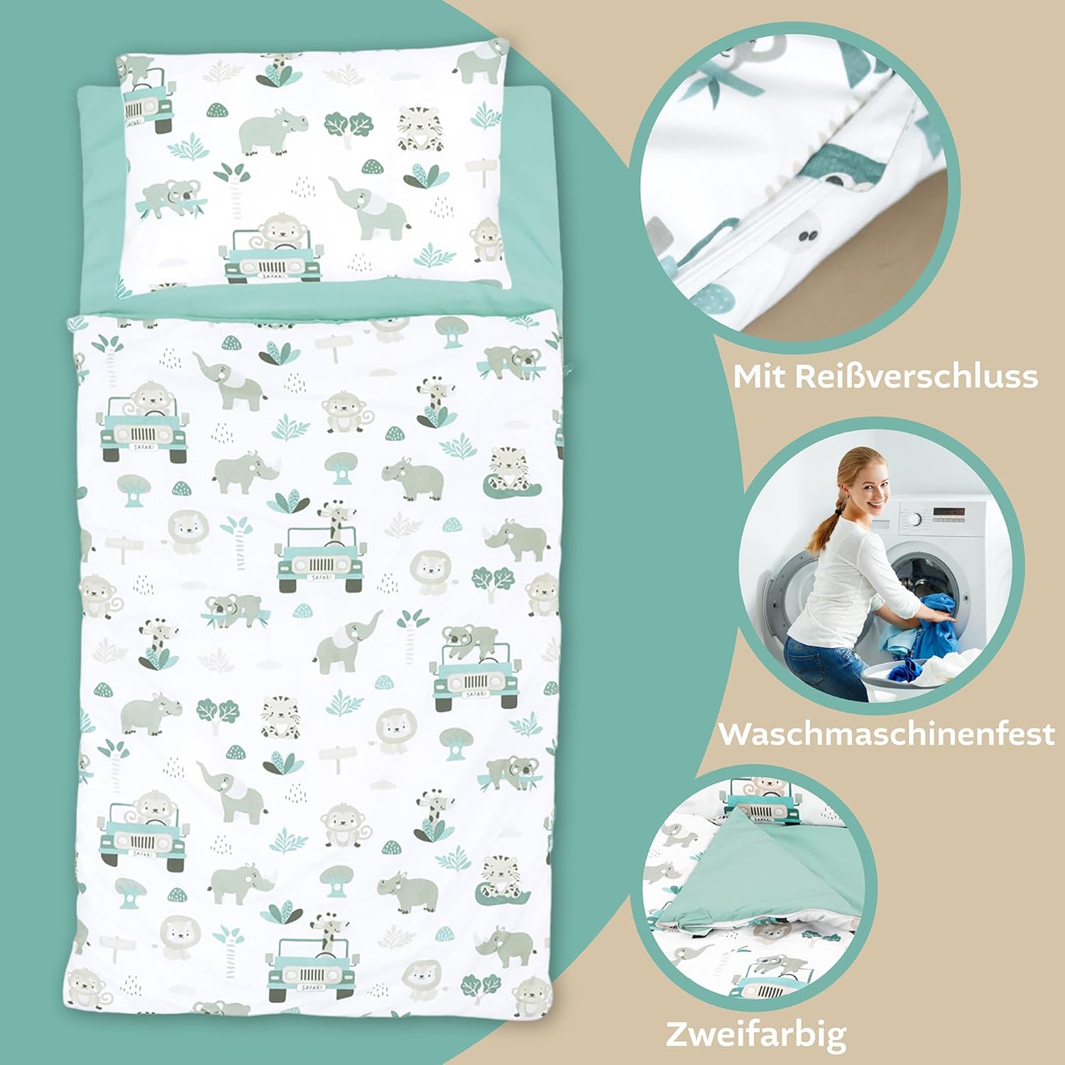 Thumbnail 3 de Totsy Baby Kinderschlafsack mit Kissen und Reißverschluss (3–7 Jahre) – 75 x 140 cm, Salbeifarbe