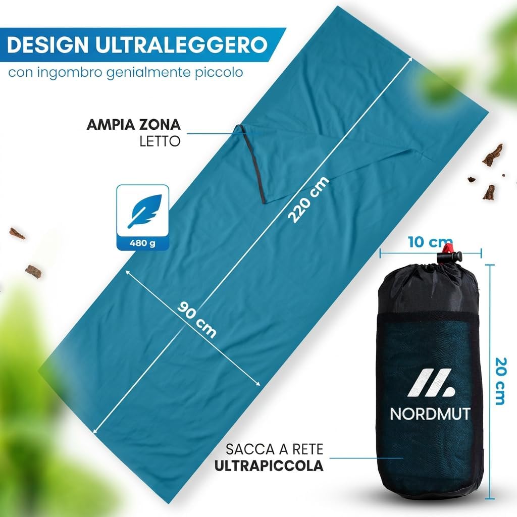 Detalle de NORDMUT Sacco a pelo in microfibra con chiusura lampo continua – estivo da viaggio 220 x 90 cm