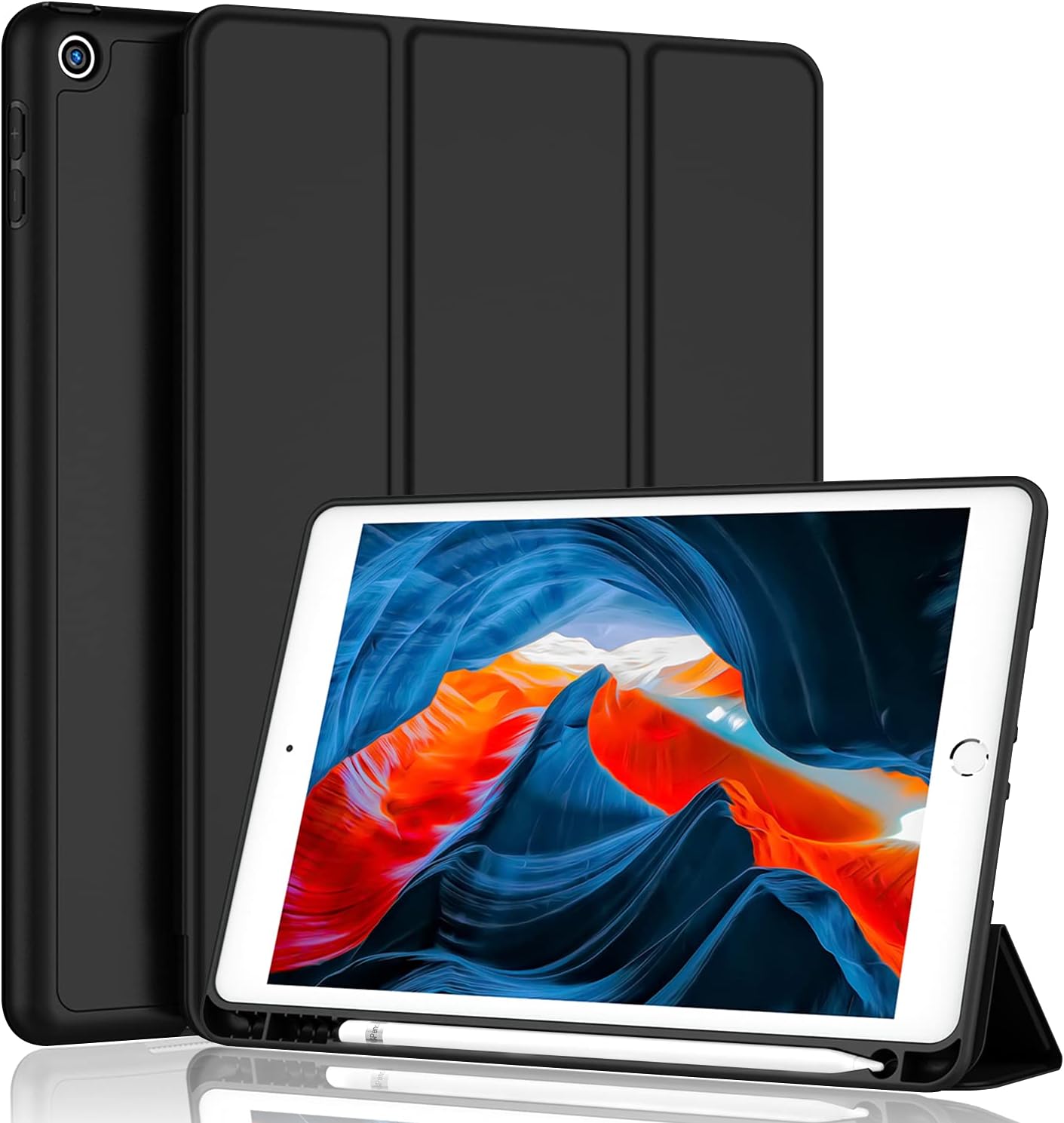 Detalle de iMieet New iPad 10.2 case-Black Case with Soft Silicone Back and Pencil Holder