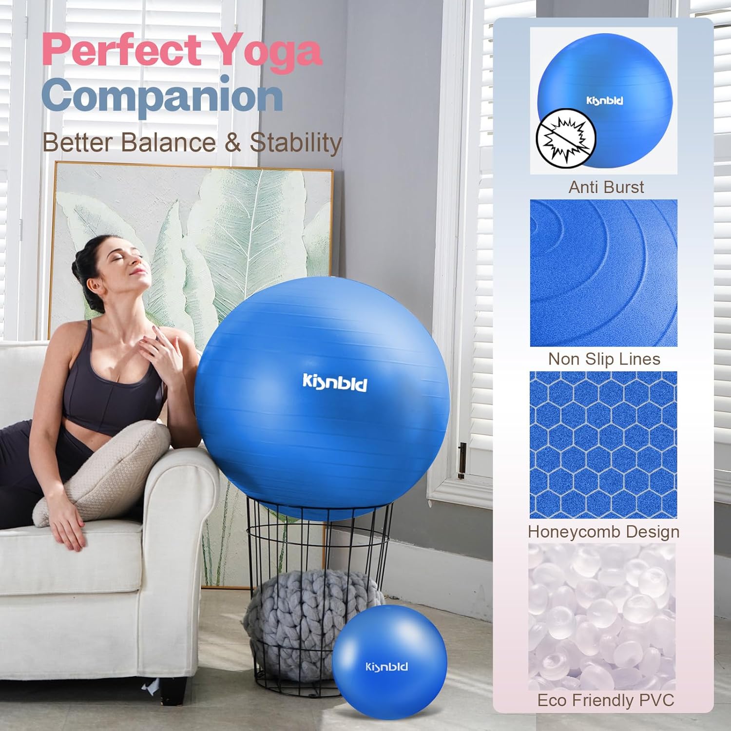 Detalle 2 de kisnbld Exercise Ball: Extra Thick Yoga Ball for Safe, Versatile Workouts