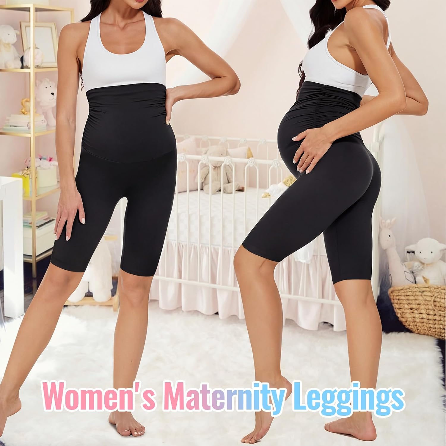 Detalle de AMIYOYO Maternity Shorts Over Bump High Waisted Stretchy Pregnancy Yoga Shorts