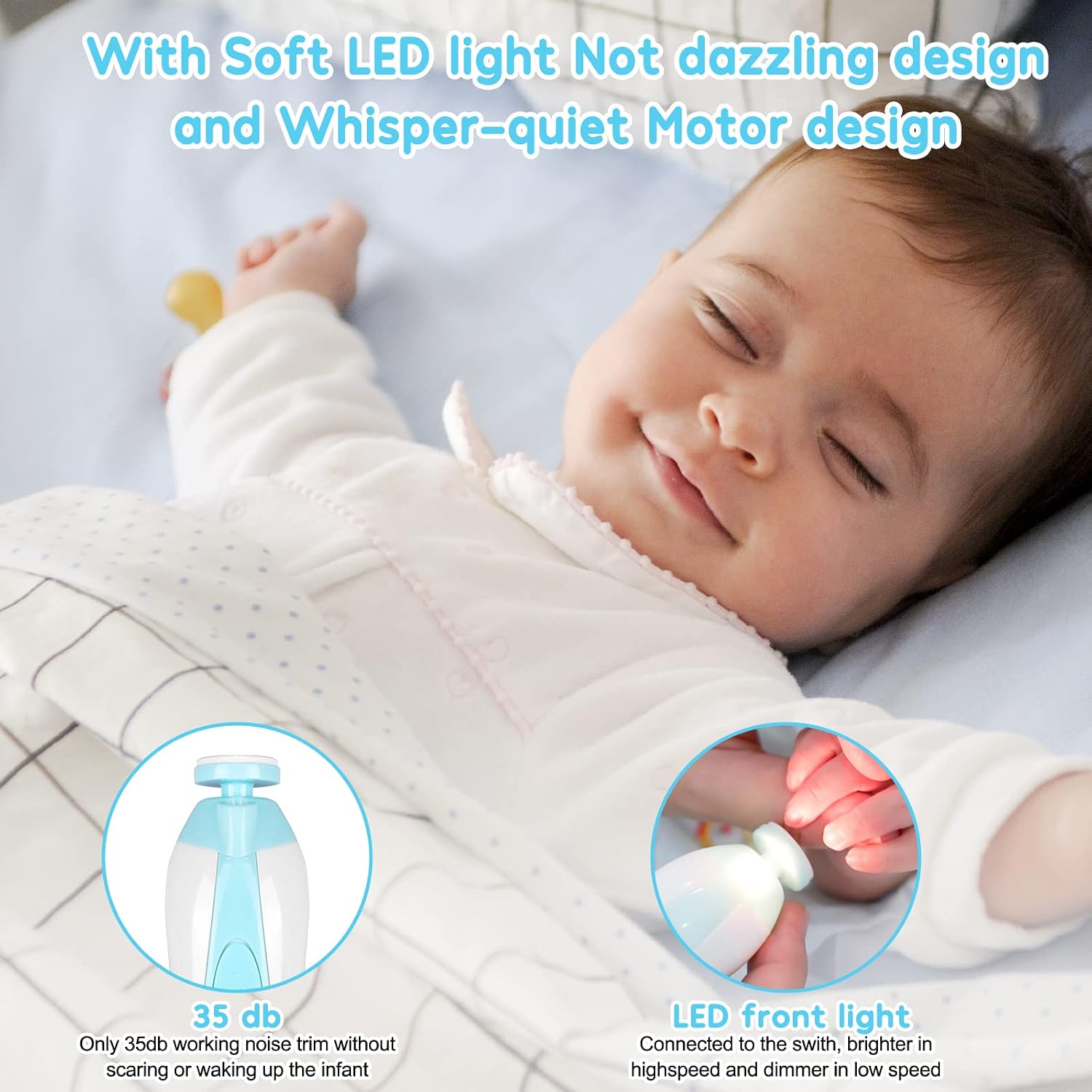 Detalle de Qunlions life 21 Electric Nail File for Babies, 4 Modes, 6 Grinding Heads
