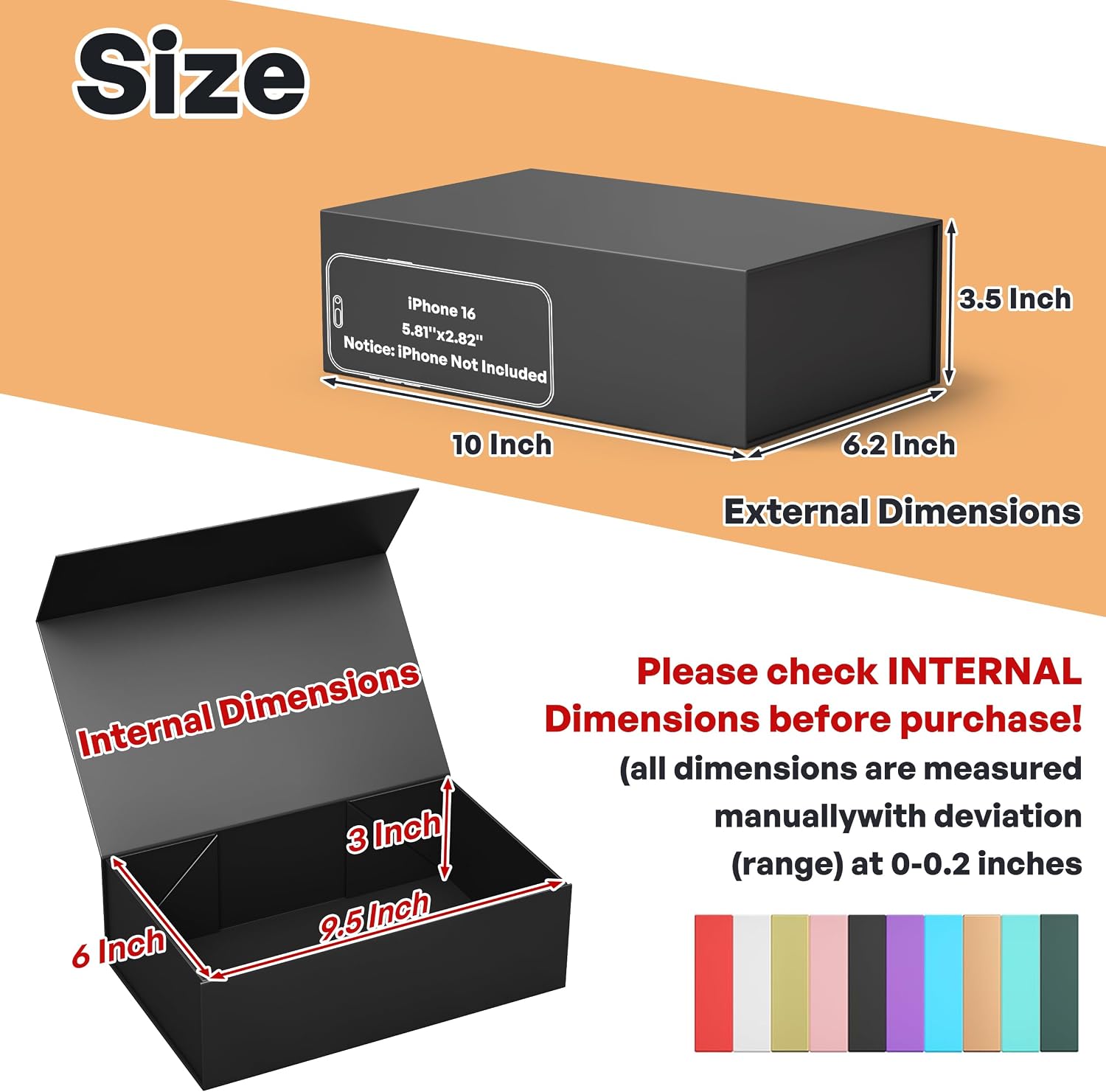 Detalle de RYDDOY 5 Pack Black Gift Boxes with Lids – Magnetic Closure, Collapsible